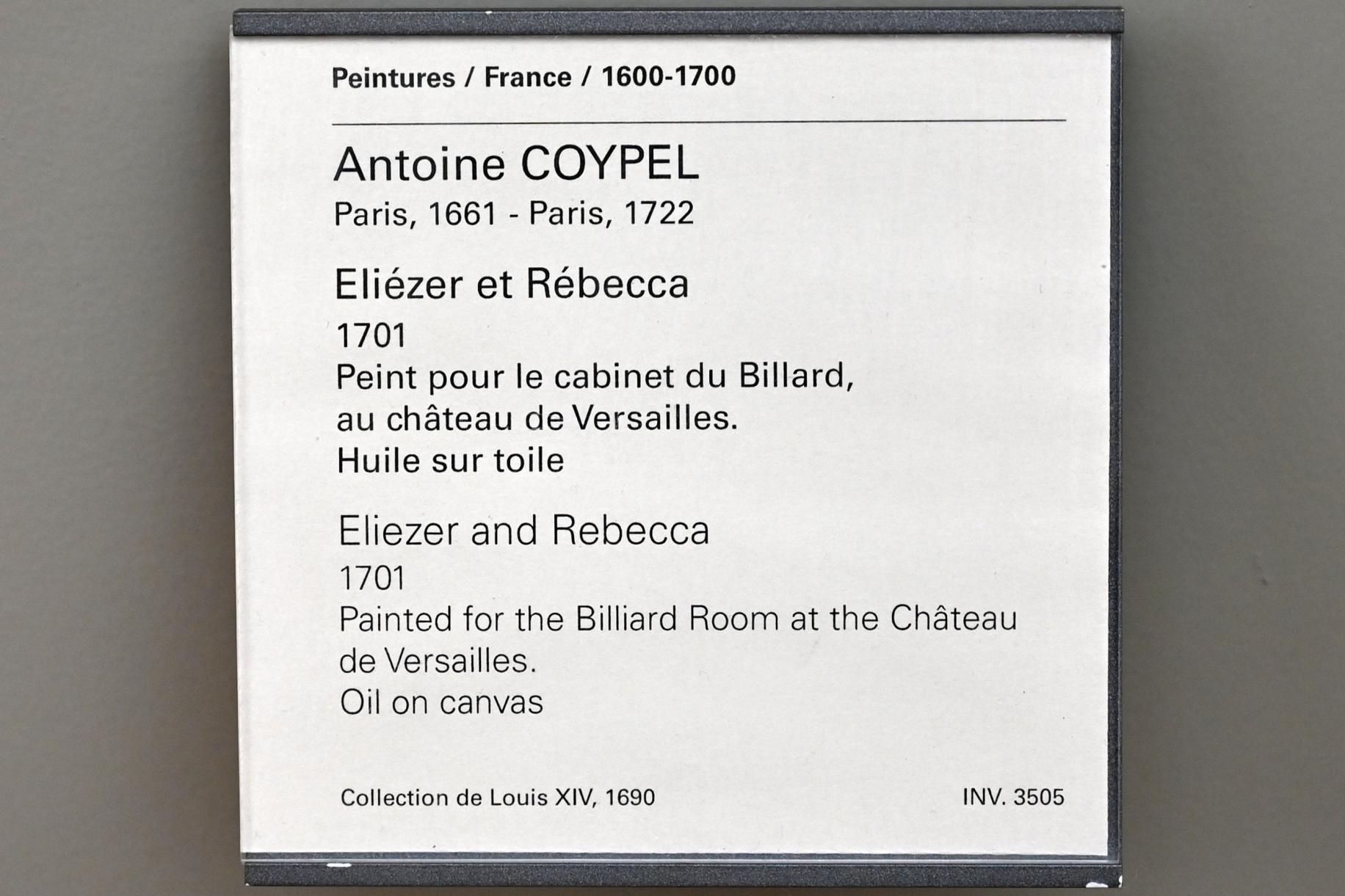 Antoine Coypel (1690–1701), Rebekka und Elieser, Versailles, Schloss Versailles, jetzt Paris, Musée du Louvre, Saal 916, 1701, Bild 2/2