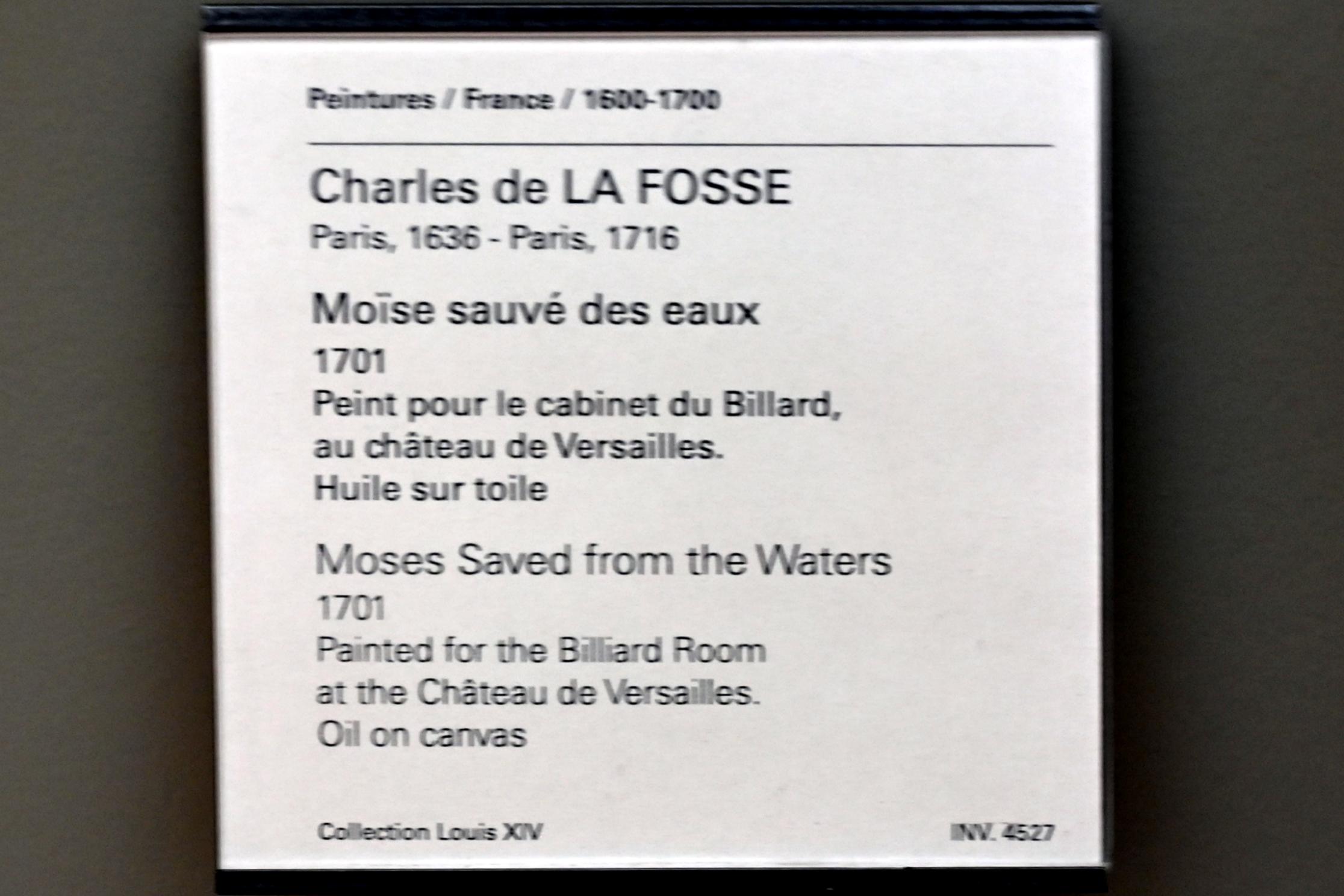 Charles de La Fosse (1665–1715), Die Auffindung des Moses, Versailles, Schloss Versailles, jetzt Paris, Musée du Louvre, Saal 916, 1701, Bild 2/2