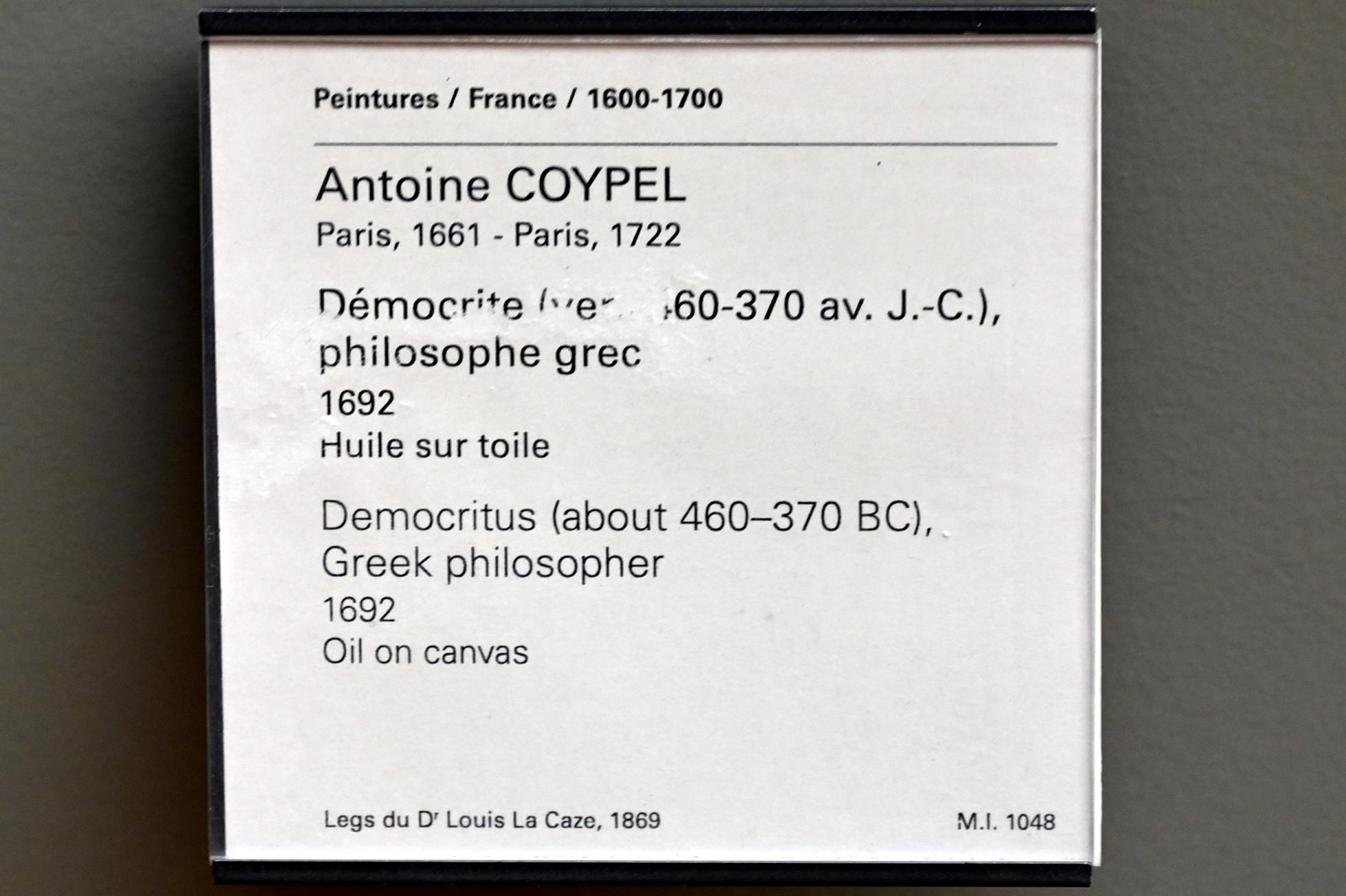 Antoine Coypel (1690–1701), Demokrit (um 460-370 v. Chr.), griechischer Philosoph, Paris, Musée du Louvre, Saal 916, 1692, Bild 2/2