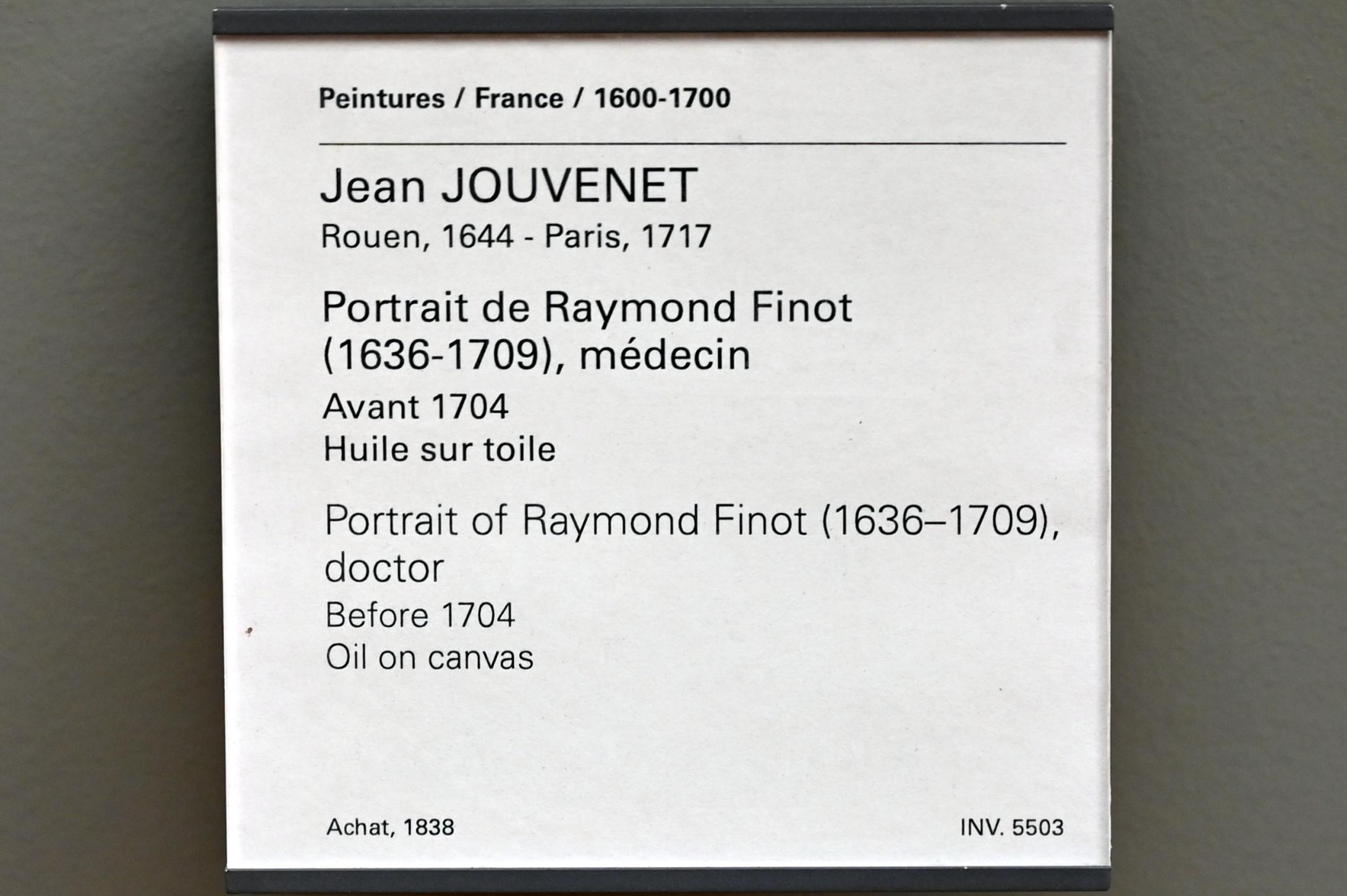 Jean Jouvenet (1687–1706), Porträt des Arztes Raymond Finot (1636-1709), Paris, Musée du Louvre, Saal 916, vor 1704, Bild 2/2