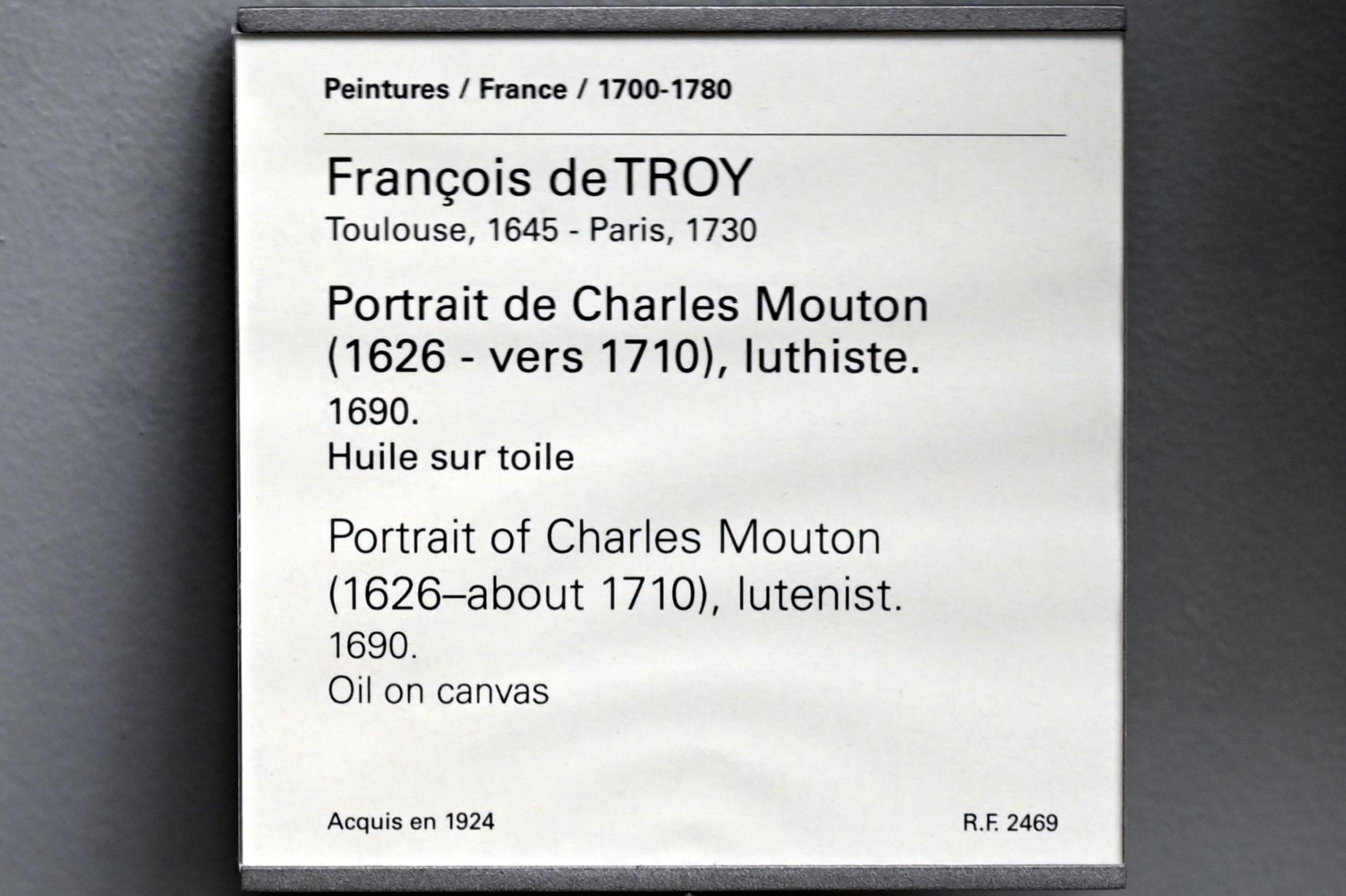 François de Troy (1690–1691), Porträt des Charles Mouton (1626 -  um 1710), Lautenist, Paris, Musée du Louvre, Saal 917, 1690, Bild 2/2