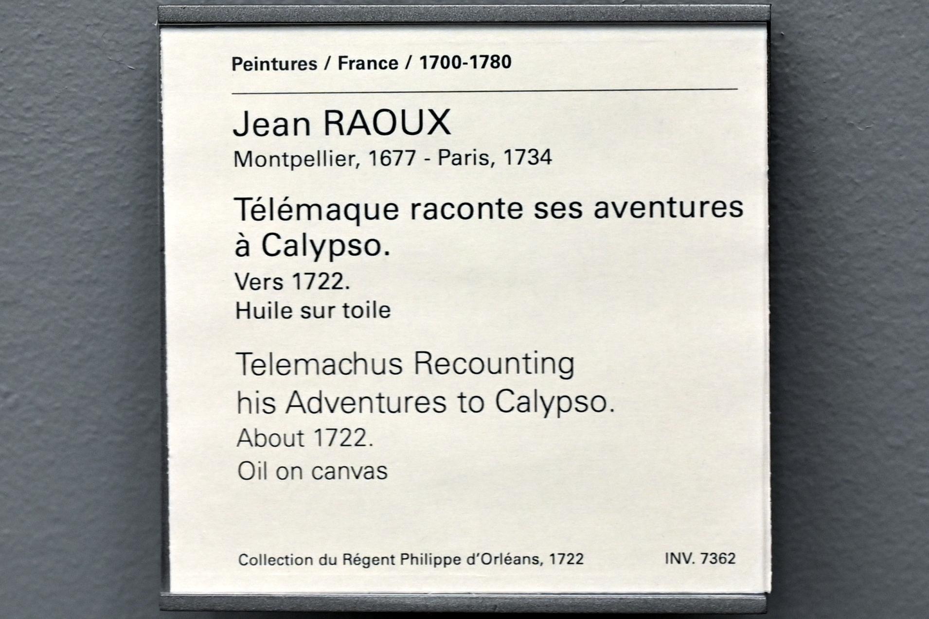 Jean Raoux (1711–1722), Telemachos erzählt Kalypso von seinen Abenteuern, Paris, Musée du Louvre, Saal 917, um 1722, Bild 2/2