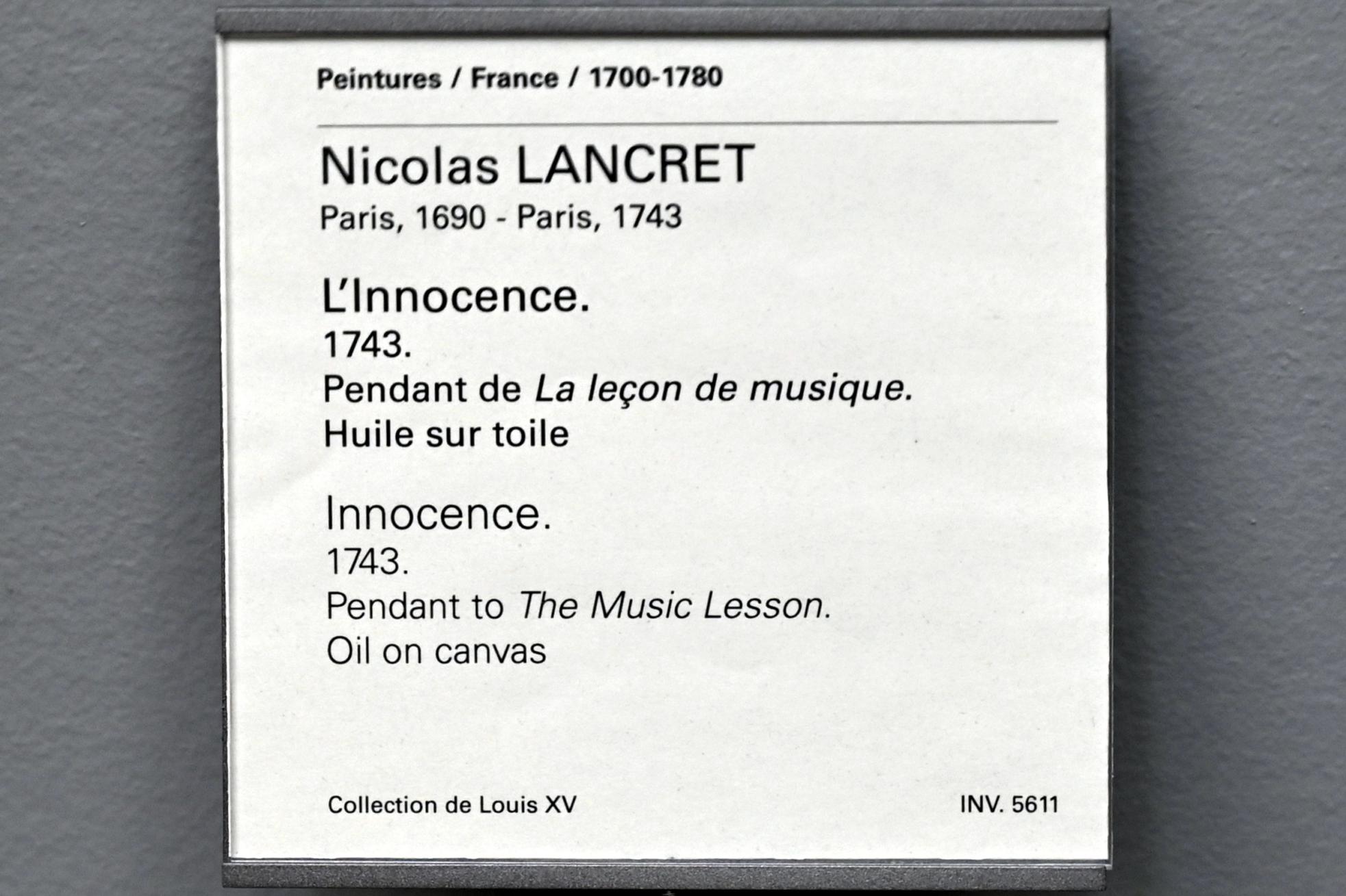 Nicolas Lancret (1723–1743), Unschuld, Paris, Musée du Louvre, Saal 917, 1743, Bild 2/2