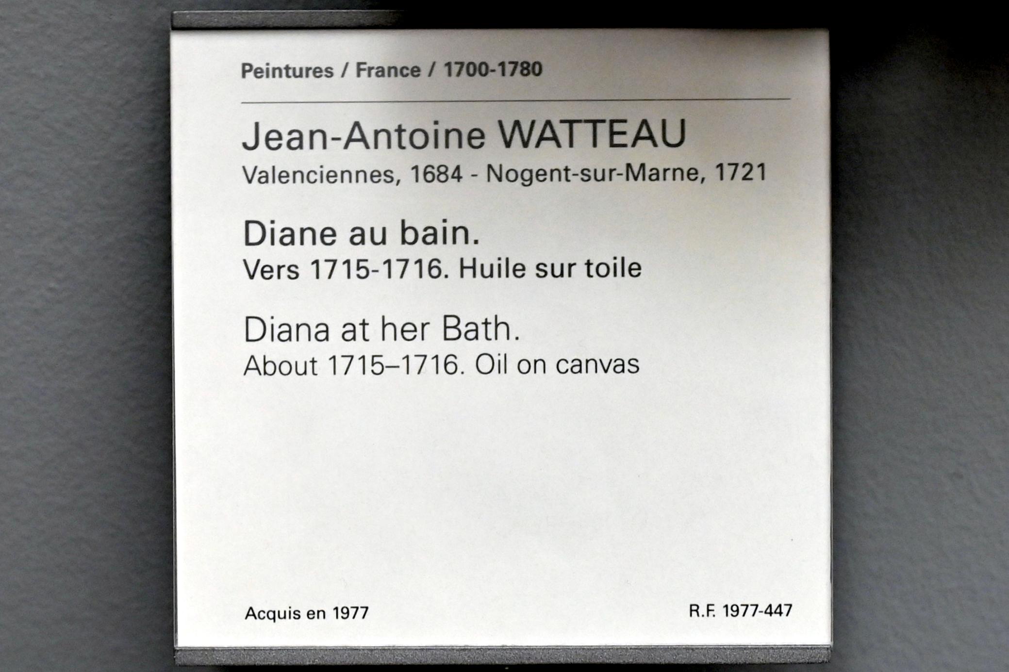 Antoine Watteau (Jean-Antoine Watteau) (1709–1720), Diana im Bade, Paris, Musée du Louvre, Saal 917, um 1715–1716, Bild 2/2