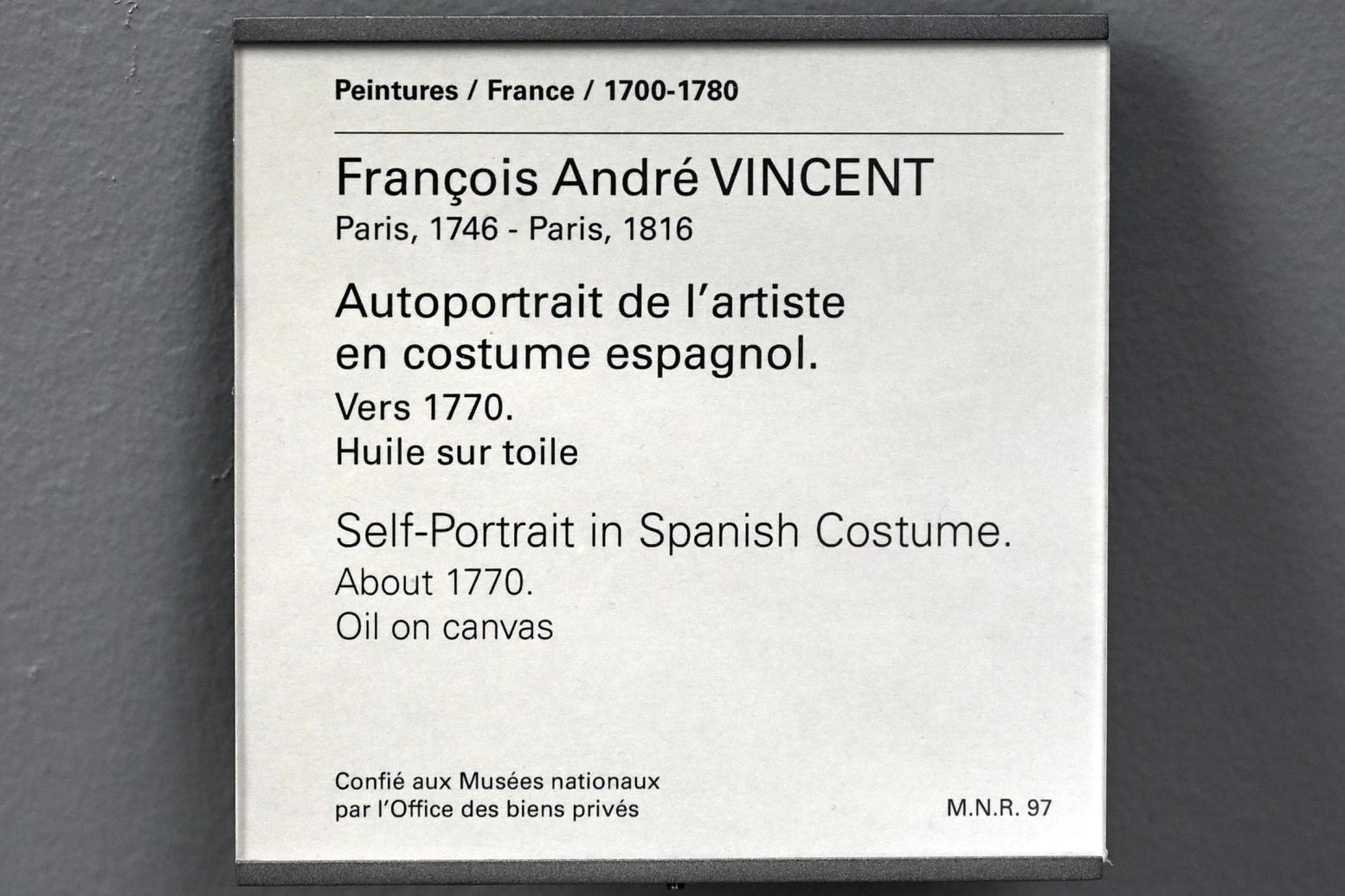 François-André Vincent (1770–1804), Selbstporträt in spanischem Kostüm, Paris, Musée du Louvre, Saal 918, um 1770, Bild 2/2
