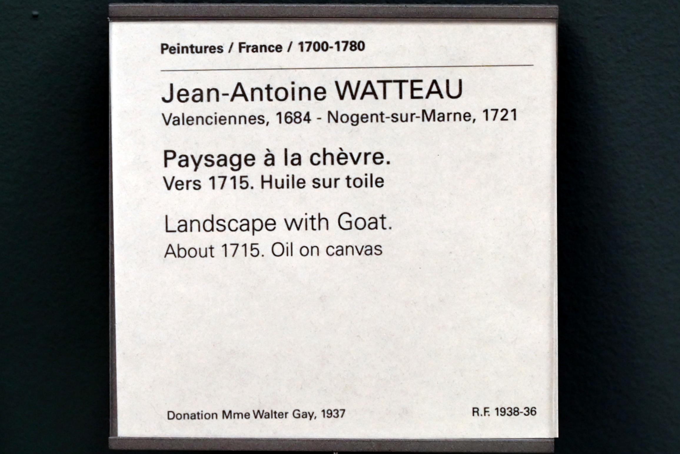 Antoine Watteau (Jean-Antoine Watteau) (1709–1720), Landschaft mit Ziege, Paris, Musée du Louvre, Saal 918, um 1715, Bild 2/2