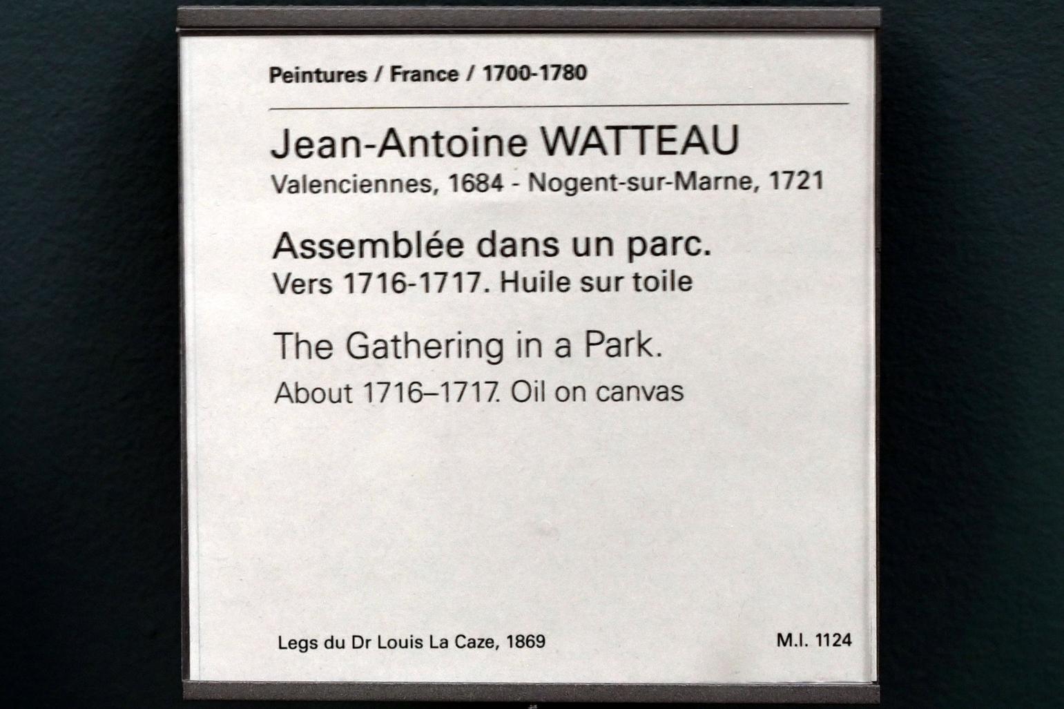 Antoine Watteau (Jean-Antoine Watteau) (1709–1720), Gesellschaft im Park, Paris, Musée du Louvre, Saal 918, um 1716–1717, Bild 2/2