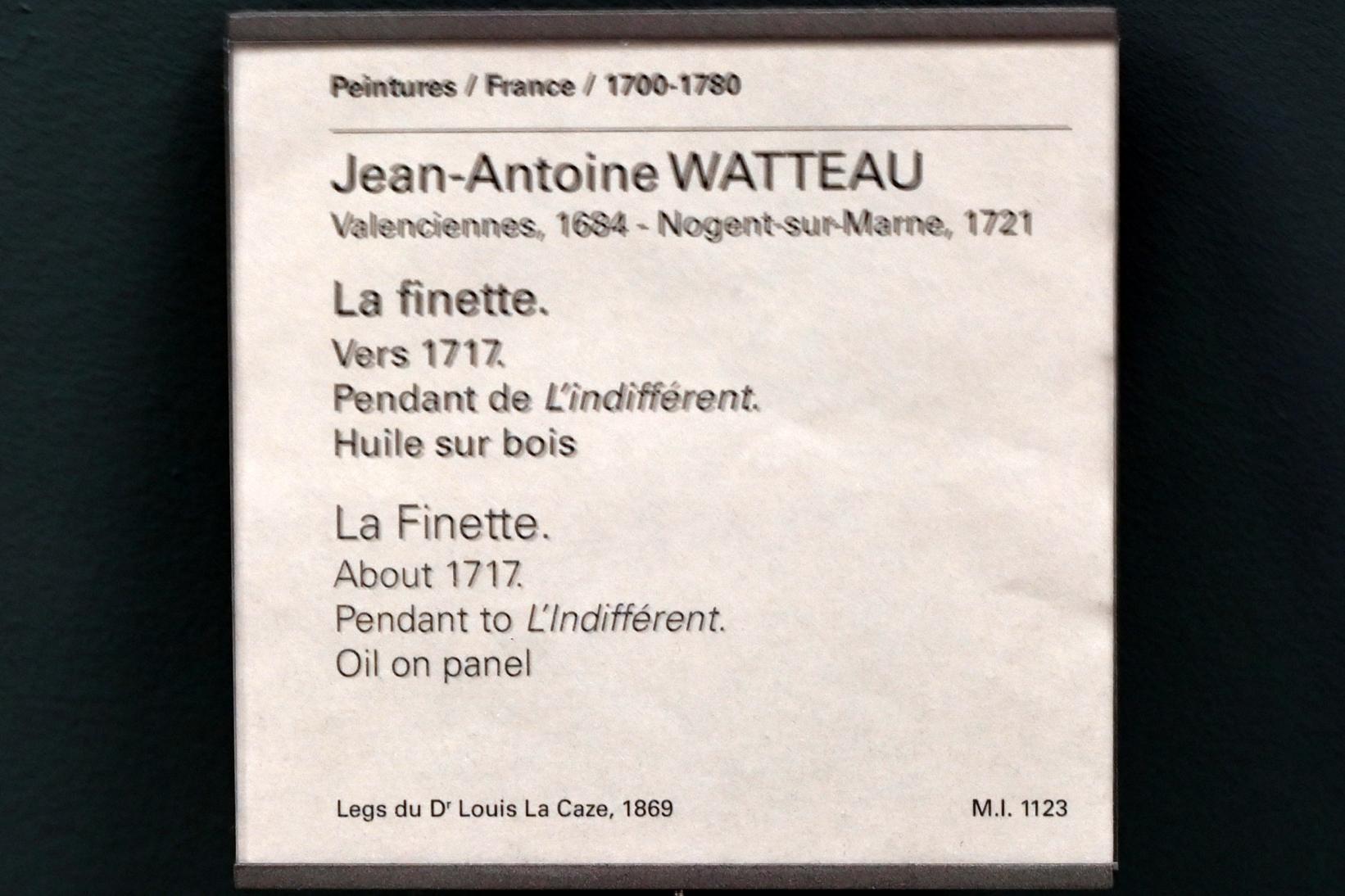 Antoine Watteau (Jean-Antoine Watteau) (1709–1720), Finette-Stoff, Paris, Musée du Louvre, Saal 918, um 1717, Bild 2/2