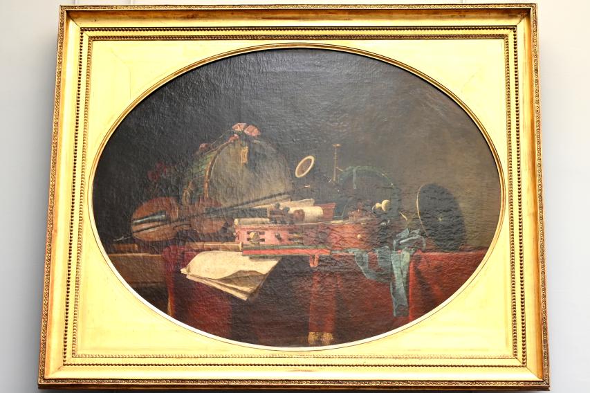 Jean Siméon Chardin (1725–1768), Die Musikinstrumente der zivilen Musik, Meudon, Château de Bellevue, jetzt Paris, Musée du Louvre, Saal 919, 1767, Bild 1/2
