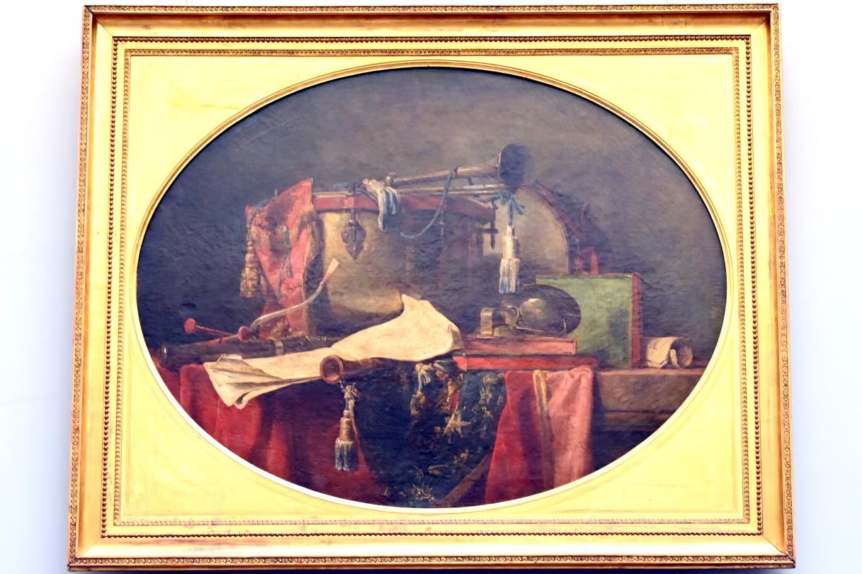 Jean Siméon Chardin (1725–1768), Die Musikinstrumente der Militärmusik, Meudon, Château de Bellevue, jetzt Paris, Musée du Louvre, Saal 919, 1767, Bild 1/2