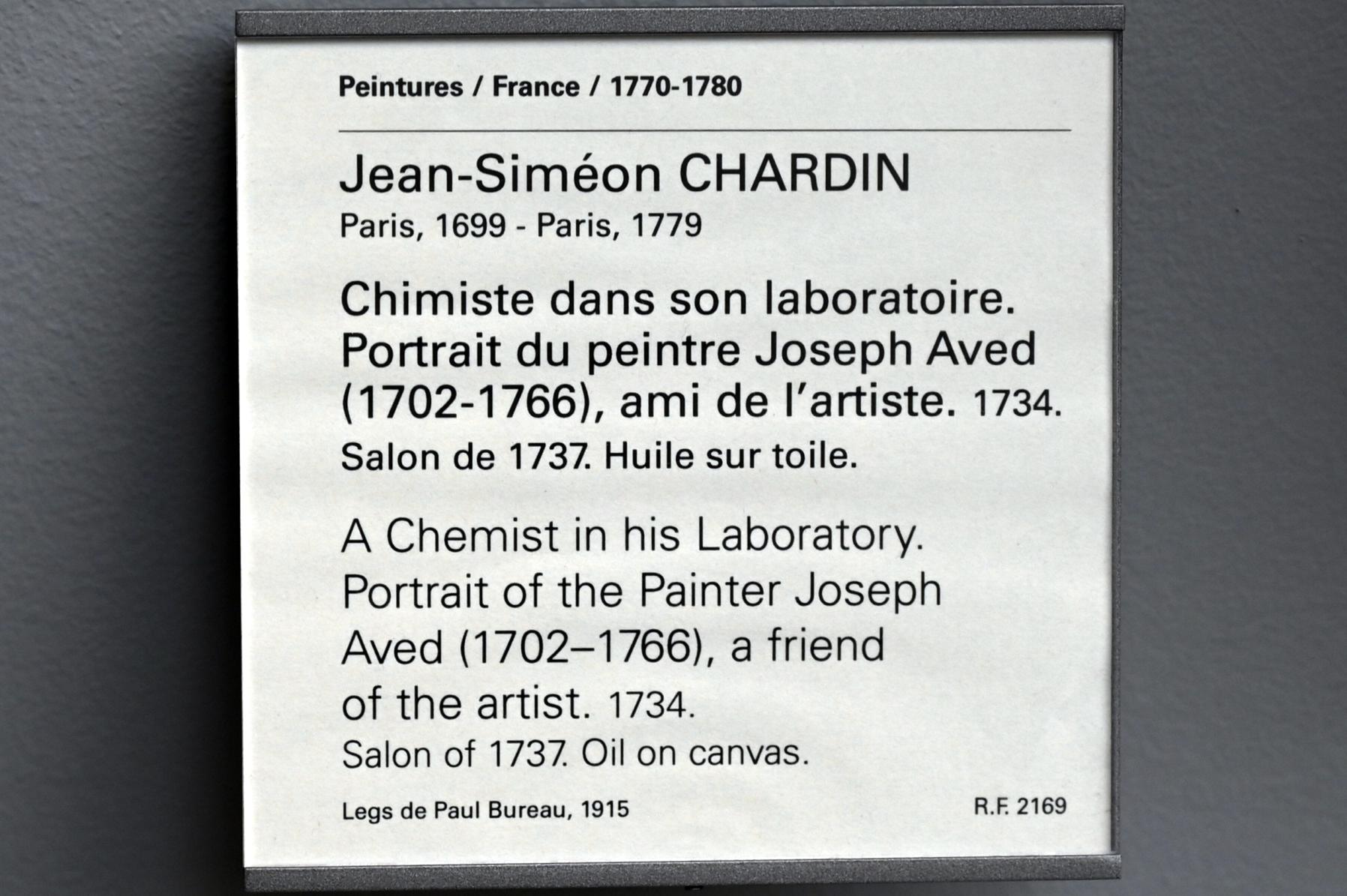 Jean Siméon Chardin (1725–1768), Ein Chemiker in seinem Labor (Porträt des Malers Joseph Aved (1702–1766), Freund des Künstlers), Paris, Musée du Louvre, Saal 919, 1734, Bild 2/2