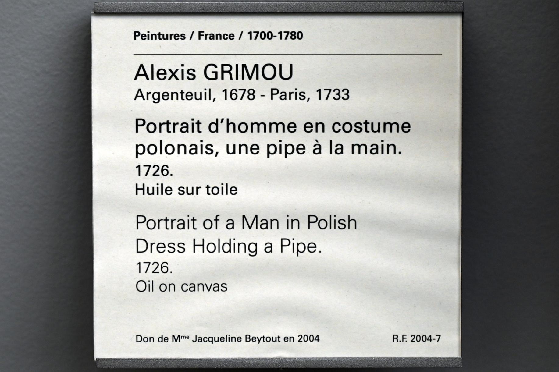 Alexis Grimou (1725–1731), Porträt eines Mannes mit Pfeife in polnischer Tracht, Paris, Musée du Louvre, Saal 919, 1726, Bild 2/2
