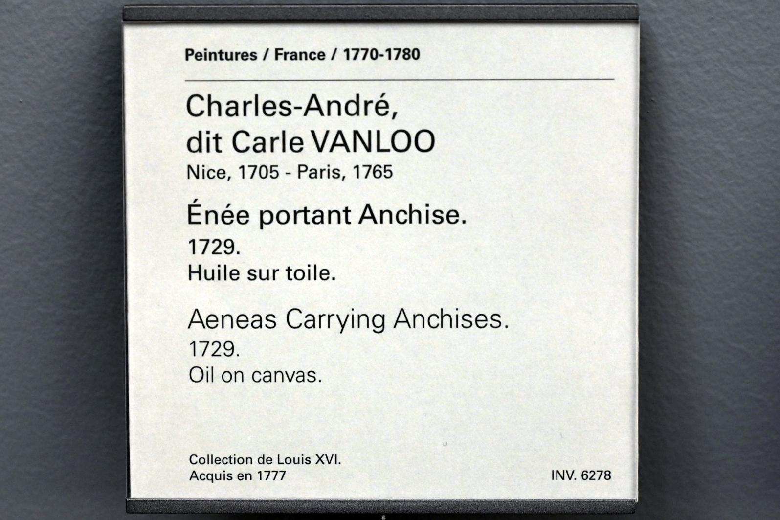 Charles André van Loo (1729–1737), Aeneas rettet seinen Vater Anchises und seinen Sohn Ascanius aus dem brennenden Troja, Paris, Musée du Louvre, Saal 919, 1729, Bild 2/2