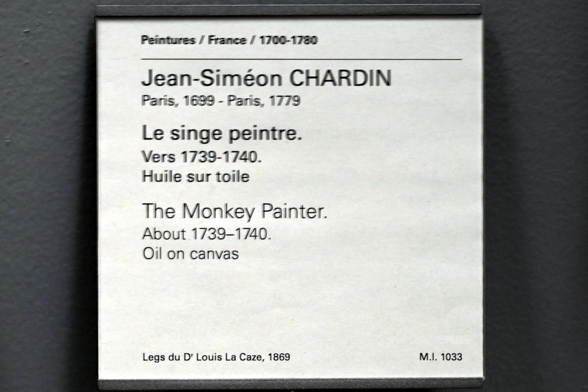 Jean Siméon Chardin (1725–1768), Der Maleraffe, Paris, Musée du Louvre, Saal 920, um 1739–1740, Bild 2/2