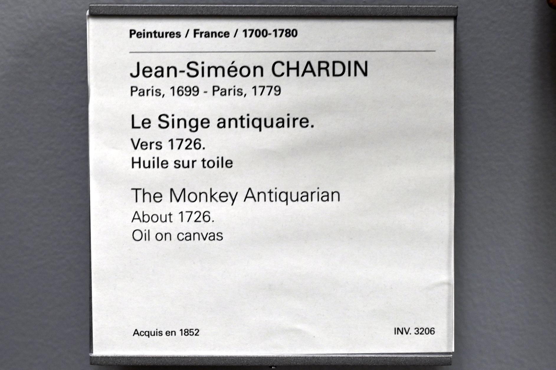 Jean Siméon Chardin (1725–1768), Der Antiquar-Affe, Paris, Musée du Louvre, Saal 920, um 1726, Bild 2/2
