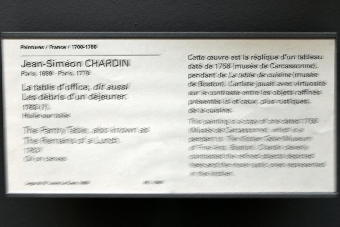 Jean Siméon Chardin (1725–1768), Der Bürotisch (Die Überreste eines Mittagessens), Paris, Musée du Louvre, Saal 920, um 1763, Bild 2/2