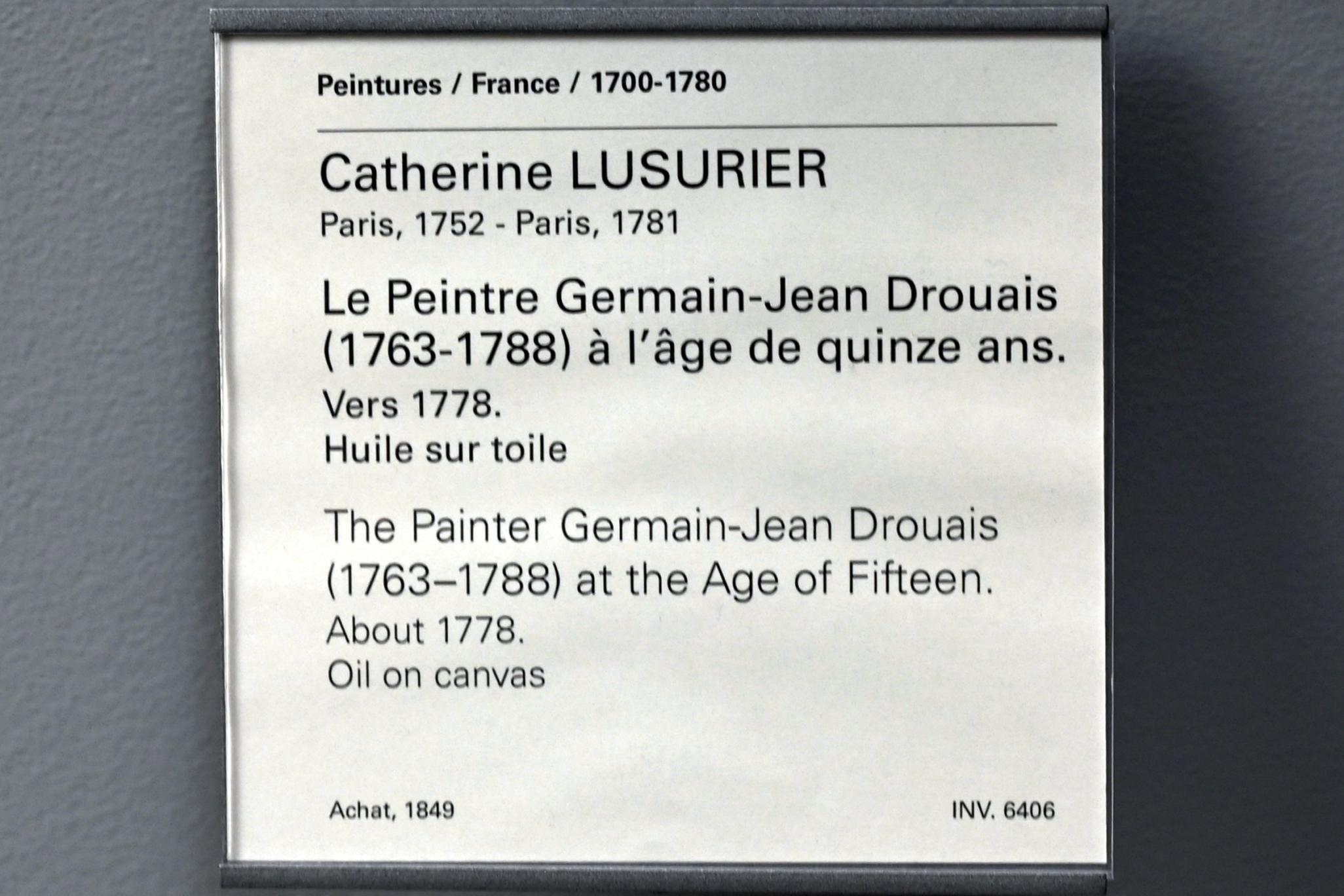 Catherine Lusurier (1778), Der Maler Germain-Jean Drouais (1763-1788) im Alter von fünfzehn Jahren, Paris, Musée du Louvre, Saal 920, um 1778, Bild 2/2