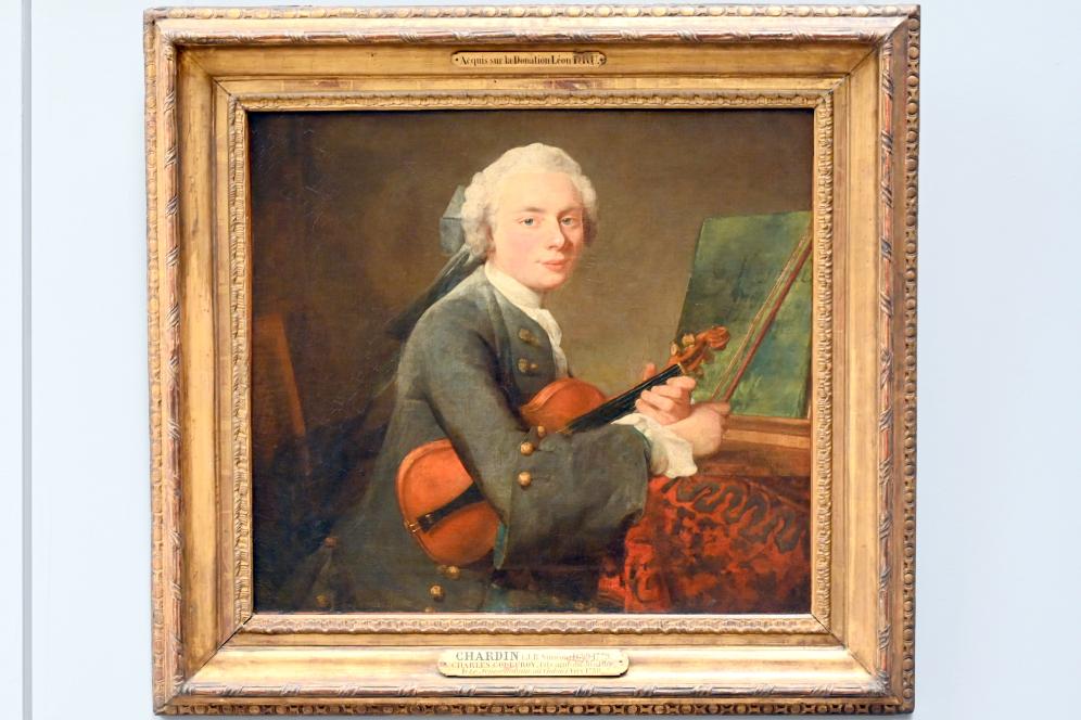 Jean Siméon Chardin (1725–1768), Junger Mann mit Violine (Porträt von Charles-Théodose Godefroy (1718-1796), ältester Sohn des Juweliers Charles Godefroy), Paris, Musée du Louvre, Saal 920, 1734–1735