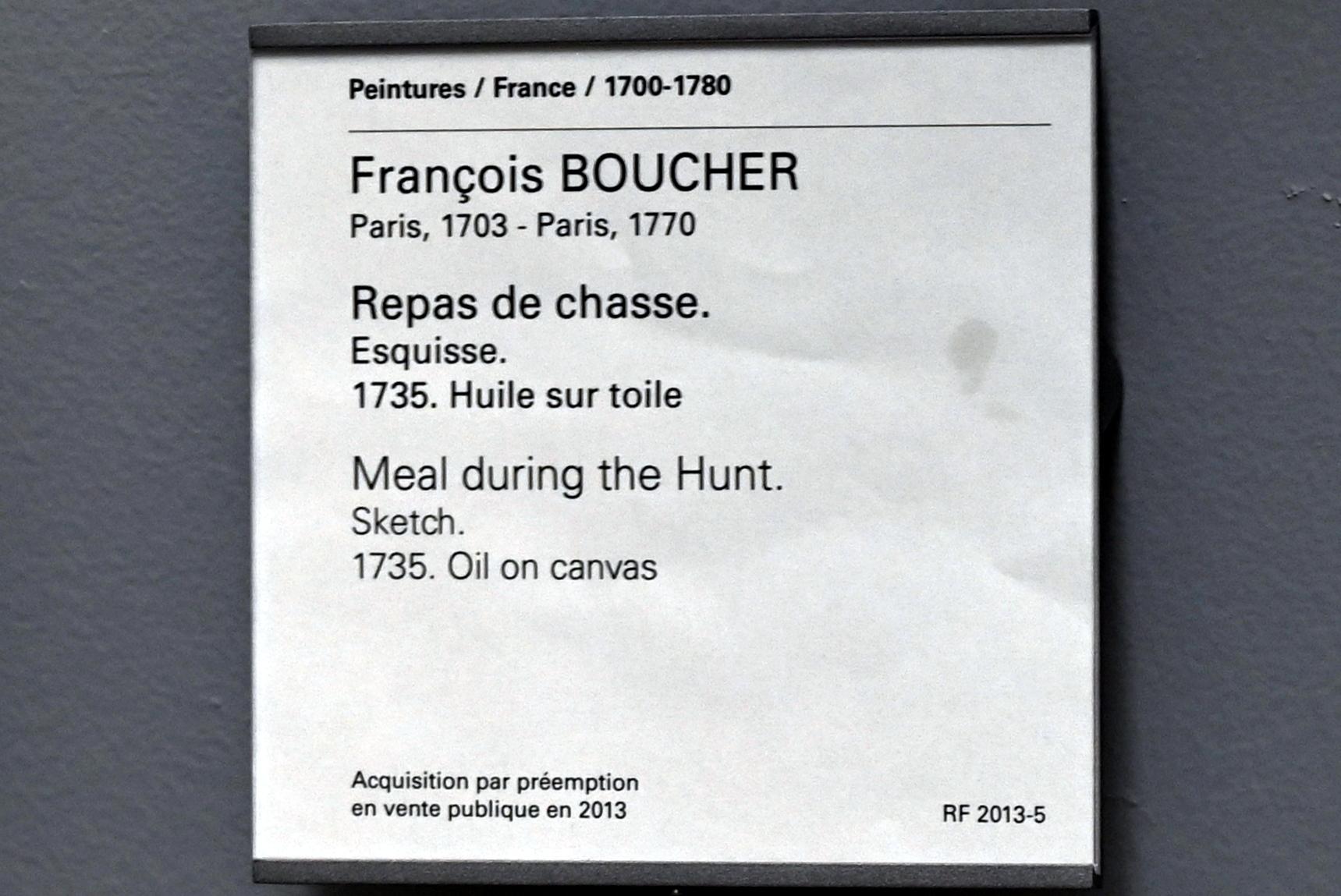 François Boucher (1728–1800), Jagdmahlzeit, Paris, Musée du Louvre, Saal 921, 1735, Bild 2/2
