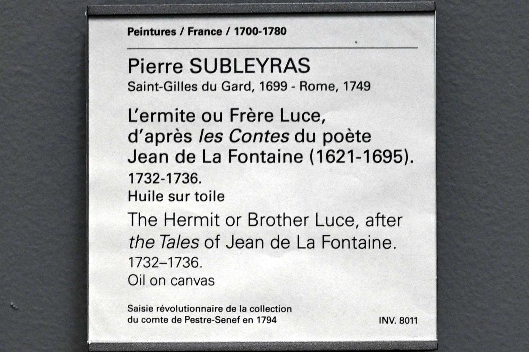 Pierre Subleyras (1733–1747), Der Einsiedler oder Bruder Luce, aus den Erzählungen des Dichters Jean de La Fontaine (1621-1695), Paris, Musée du Louvre, Saal 921, um 1732–1736, Bild 2/2