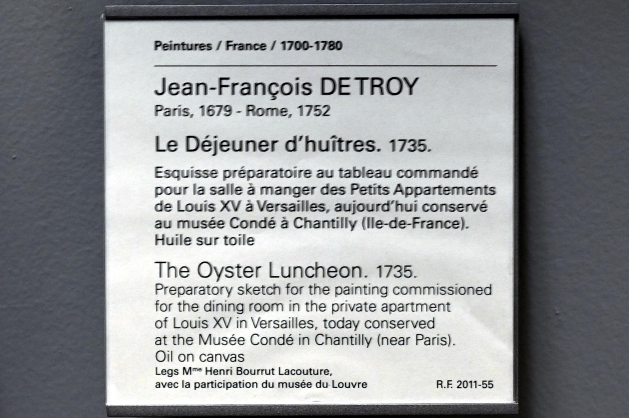 Jean François de Troy (1700–1745), Das Austern-Mittagessen, Versailles, Schloss Versailles, jetzt Paris, Musée du Louvre, Saal 921, 1735, Bild 2/2