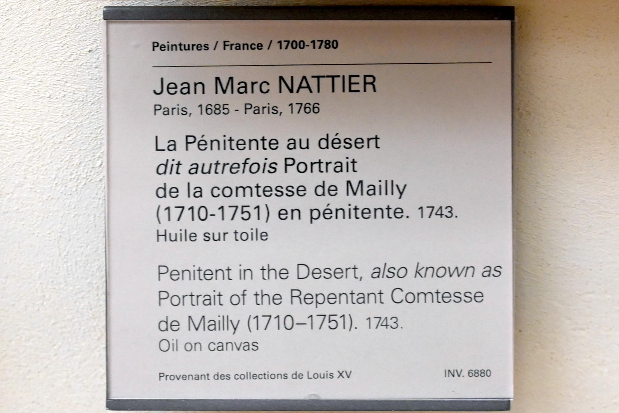 Jean-Marc Nattier (1719–1756), Der Büßer in der Wüste (Porträt der Gräfin von Mailly (1710-1751) als Büßerin), Paris, Musée du Louvre, Saal 924, 1743, Bild 2/2