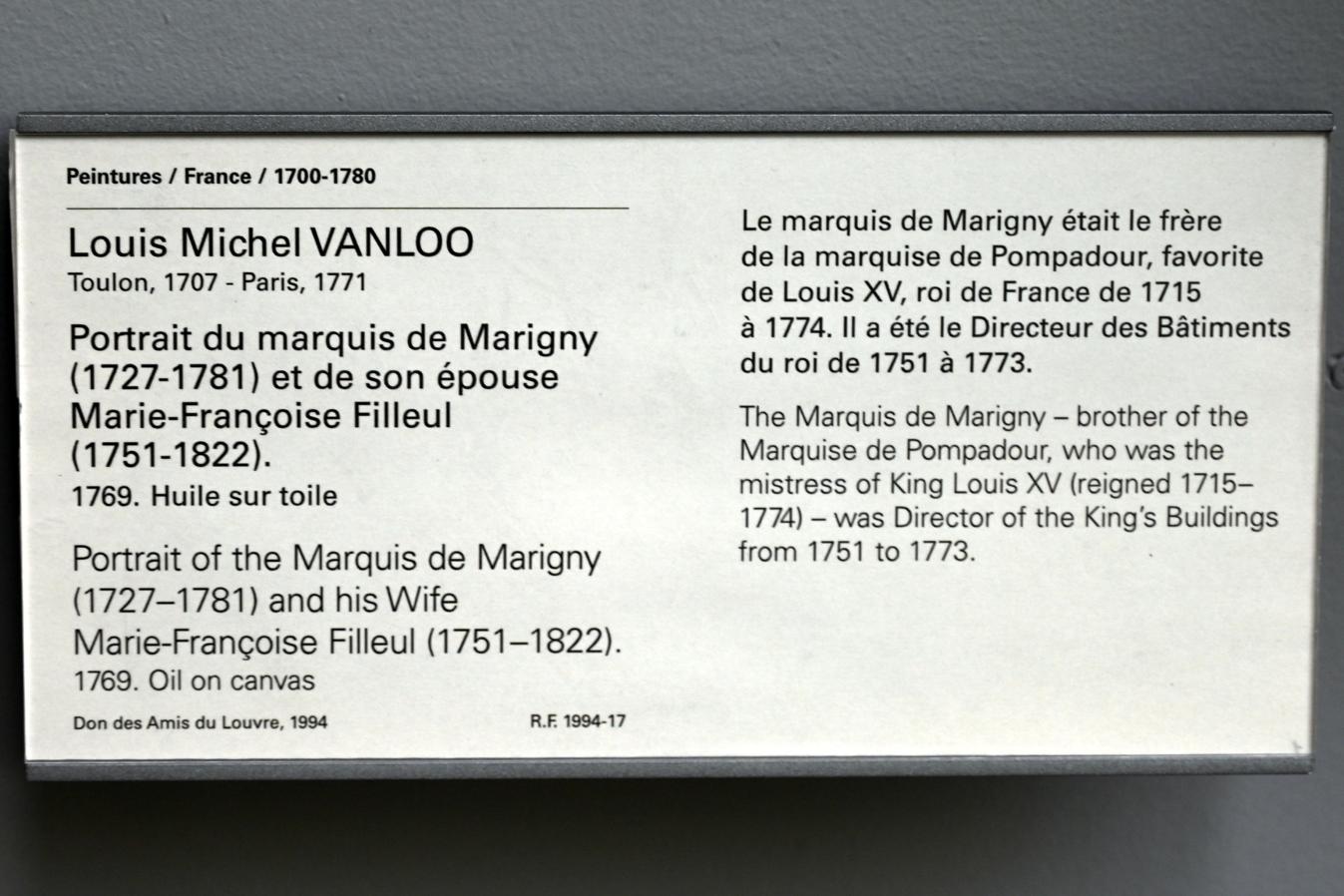 Louis-Michel van Loo (1764–1769), Porträt des Marquis de Marigny (1727-1781) und seiner Frau Marie-Françoise Filleul (1751-1822), Paris, Musée du Louvre, Saal 927, 1769, Bild 2/2