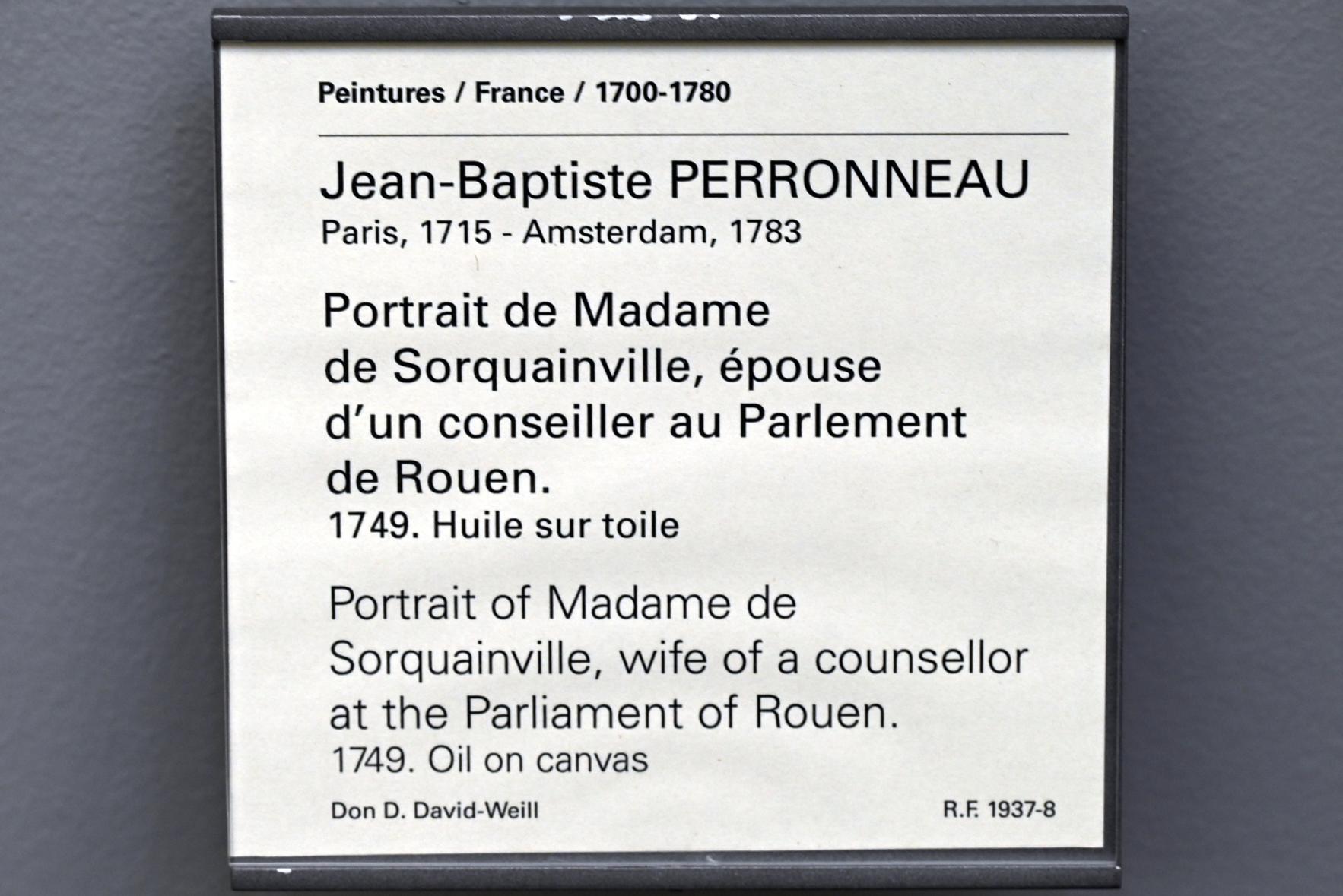 Jean-Baptiste Perronneau (1743–1757), Porträt der Madame de Sorquainville, Ehefrau eines Beraters des Parlaments von Rouen, Paris, Musée du Louvre, Saal 927, 1749, Bild 2/2