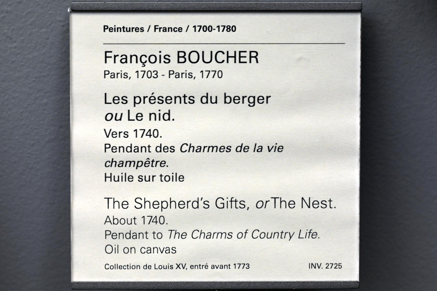François Boucher (1728–1800), Die Geschenke des Hirten (Das Nest), Paris, Musée du Louvre, Saal 927, um 1740, Bild 2/2