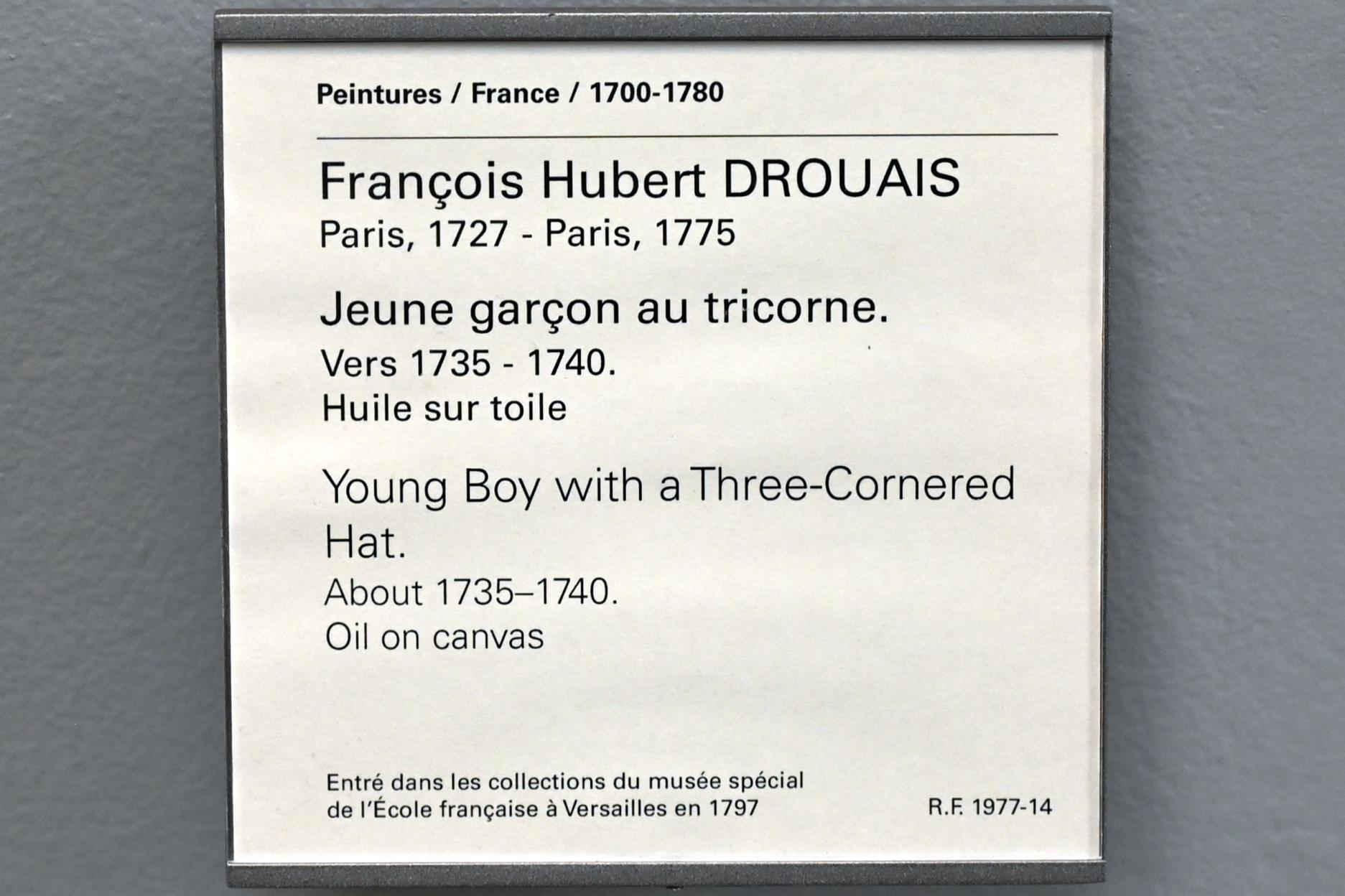François-Hubert Drouais (1737–1763), Junge mit Dreispitz, Paris, Musée du Louvre, Saal 928, um 1735–1740, Bild 2/2