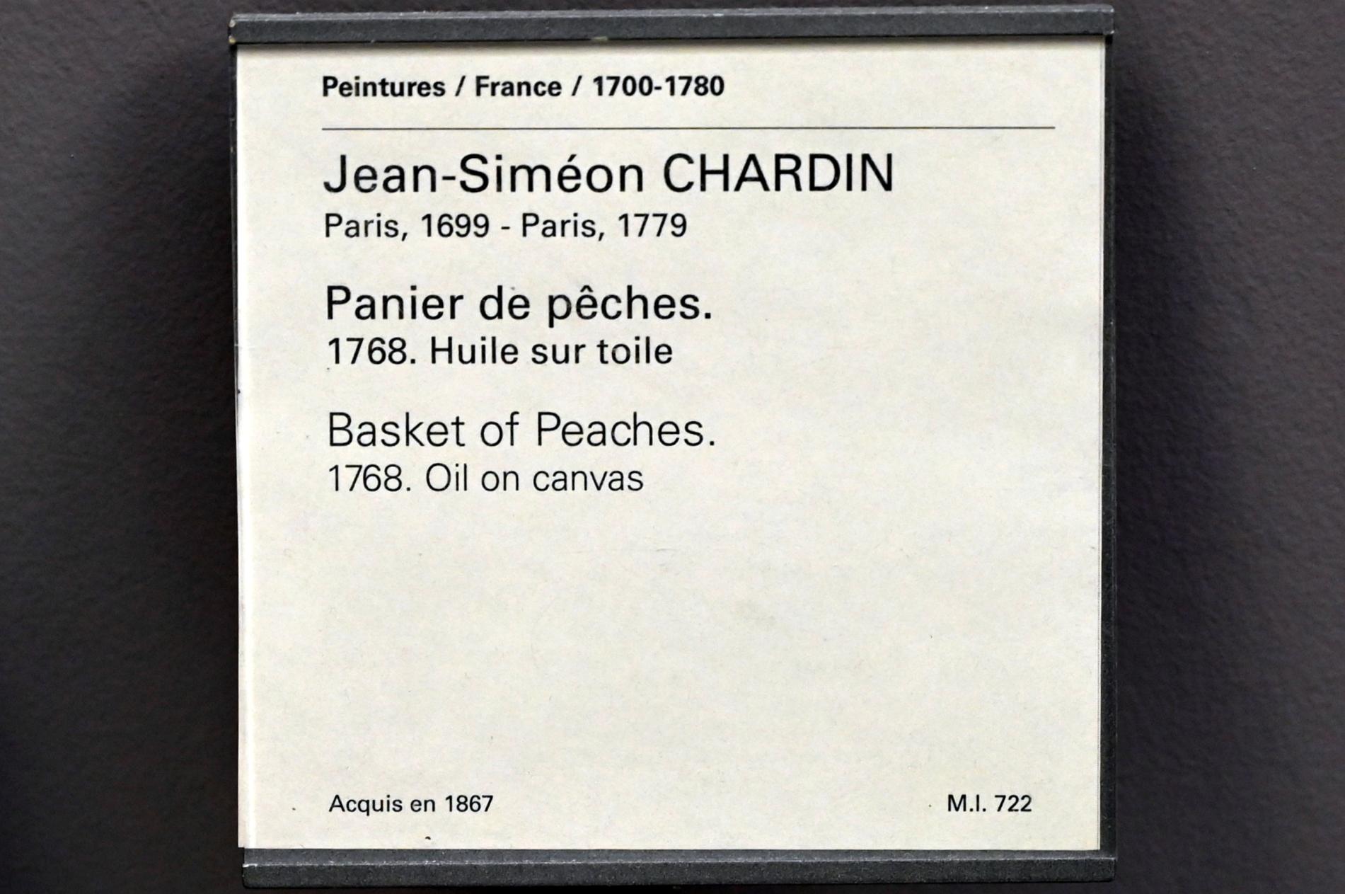 Jean Siméon Chardin (1725–1768), Korb mit Pfirsichen, Paris, Musée du Louvre, Saal 928, 1768, Bild 2/2