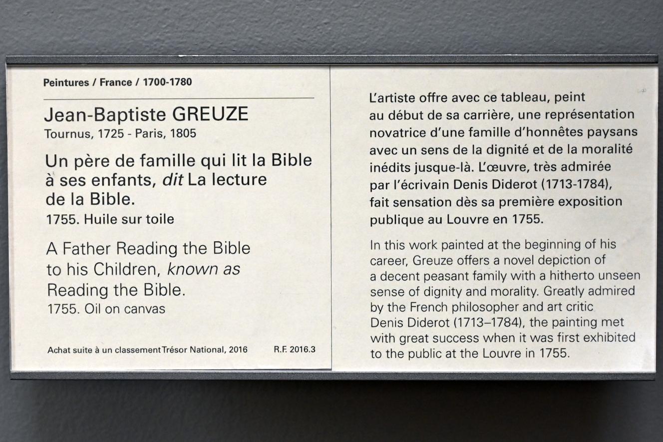 Jean-Baptiste Greuze (1754–1799), Der Vater liest seinen Kindern aus der Bibel (Das Bibelstudium), Paris, Musée du Louvre, Saal 928, 1755, Bild 2/2
