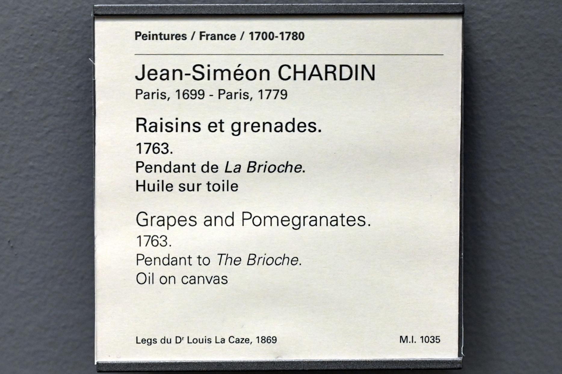 Jean Siméon Chardin (1725–1768), Trauben und Granatäpfel, Paris, Musée du Louvre, Saal 928, 1763, Bild 2/2