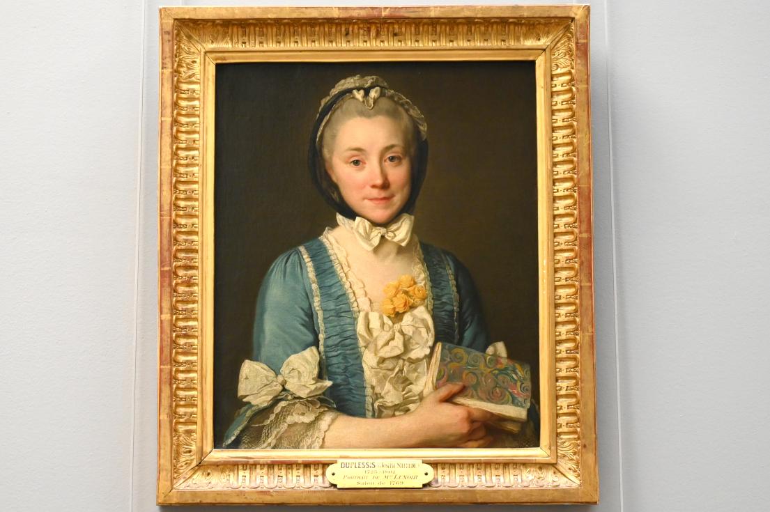 Joseph Siffred Duplessis (1764–1784), Porträt der Madame Lenoir, Mutter von Alexandre Lenoir (1761-1839), dem Gründer des Museums für französische Denkmäler, Paris, Musée du Louvre, Saal 928, 1764, Bild 1/2