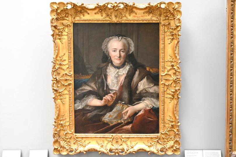 Louis Tocqué (1740–1753), Porträt der Madame Dange, geborene Anne Jarry, Ehefrau von Farmer-General Dangé du Fay, beim Knotenknüpfen, Paris, Musée du Louvre, Saal 928, 1753