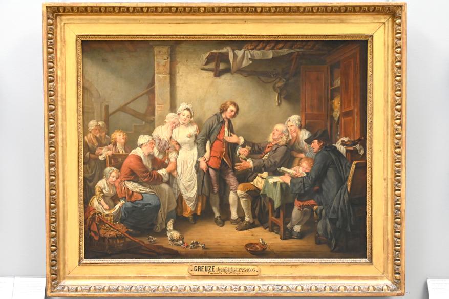 Jean-Baptiste Greuze (1754–1799), Der Ehevertrag (Die dörfliche Mitgift), Paris, Musée du Louvre, Saal 928, 1761, Bild 1/2