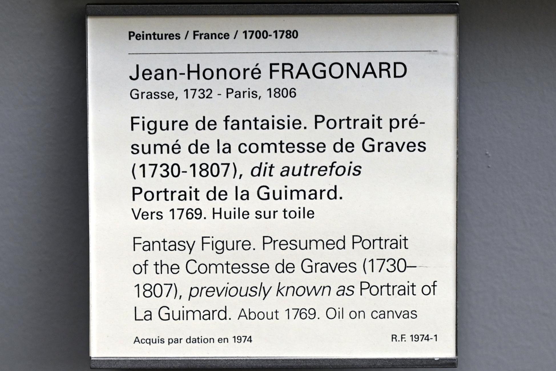 Jean-Honoré Fragonard (1751–1784), Fantasiefigur (Vermutliches Porträt der Comtesse de Graves (1730–1807), früher bekannt als Porträt von La Guimard), Paris, Musée du Louvre, Saal 929, um 1769, Bild 2/2