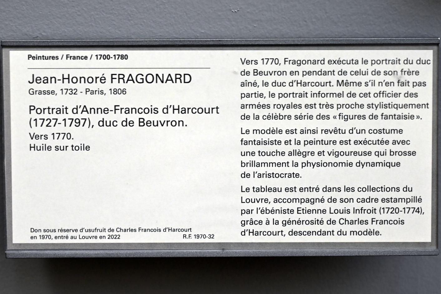 Jean-Honoré Fragonard (1751–1784), Porträt des Anne-Francois d'Harcourt (1727-1797), Herzog von Beuvron, Paris, Musée du Louvre, Saal 929, um 1770, Bild 2/2