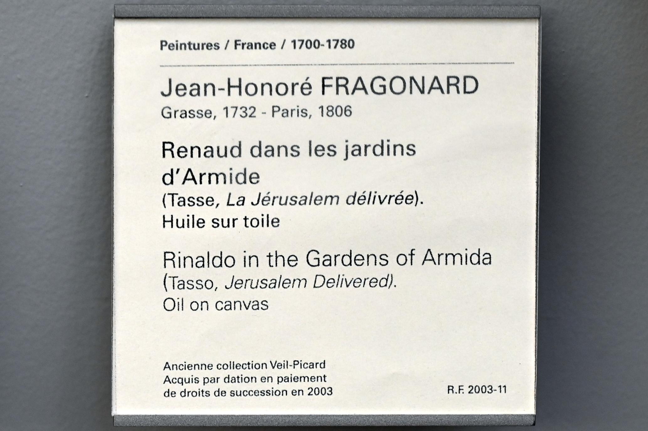 Jean-Honoré Fragonard (1751–1784), Rinaldo in den Gärten der Armida, Paris, Musée du Louvre, Saal 929, Undatiert, Bild 2/2