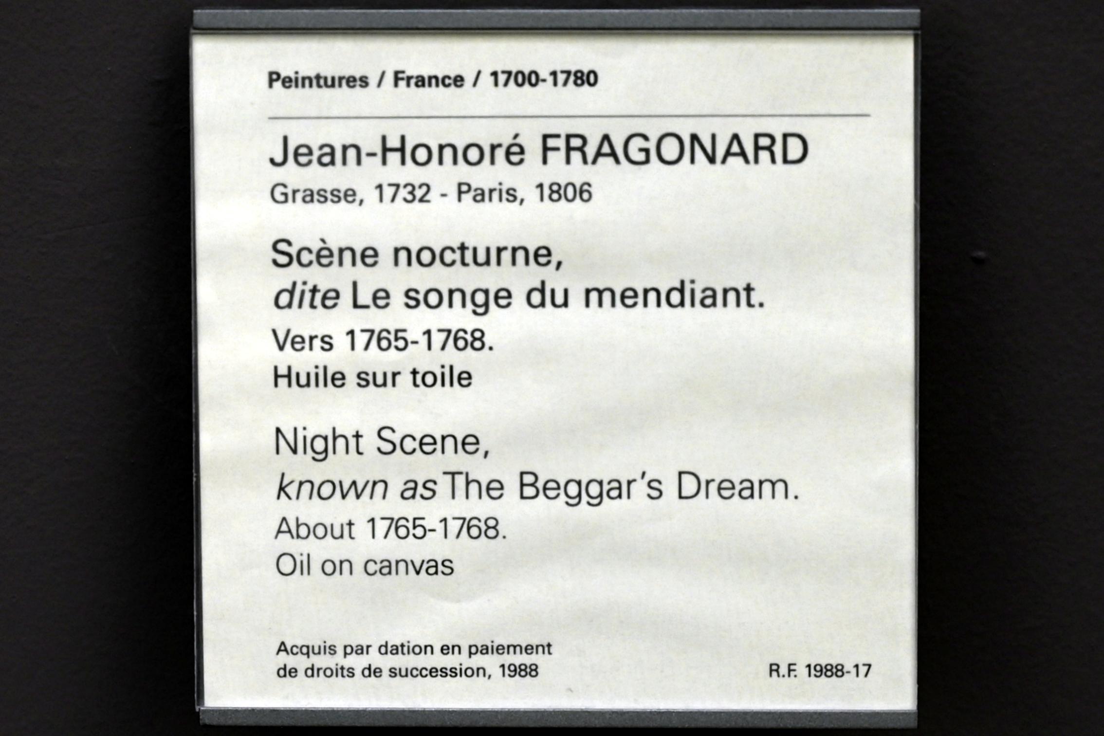 Jean-Honoré Fragonard (1751–1784), Nachtszene (Der Traum des Bettlers), Paris, Musée du Louvre, Saal 929, um 1765–1768, Bild 2/2