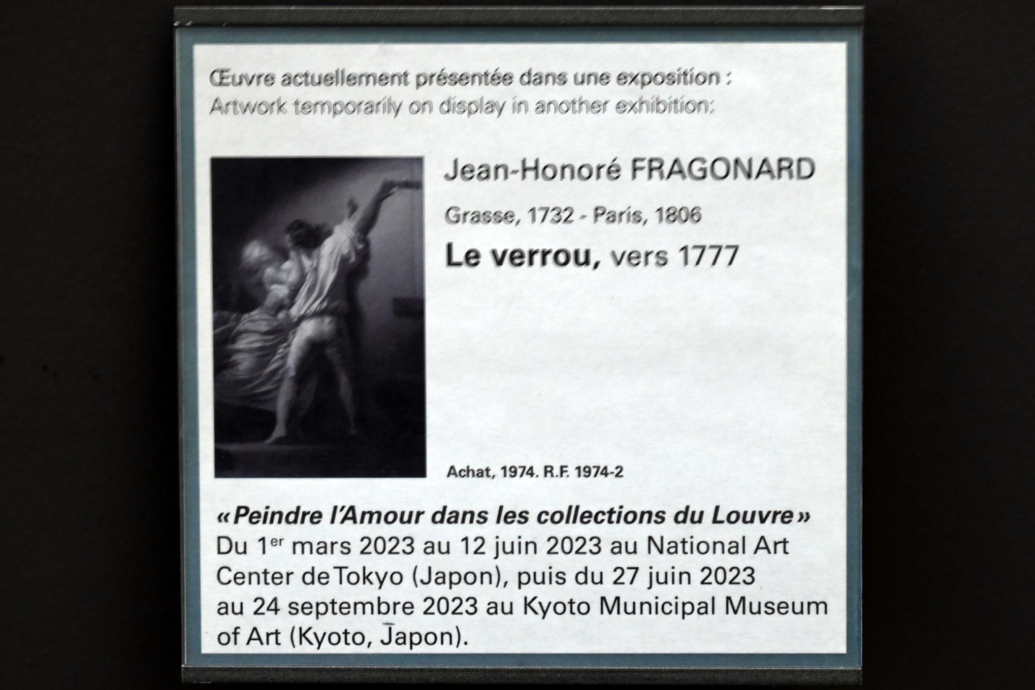 Jean-Honoré Fragonard (1751–1784), Der Türriegel, Paris, Musée du Louvre, Saal 929, um 1777