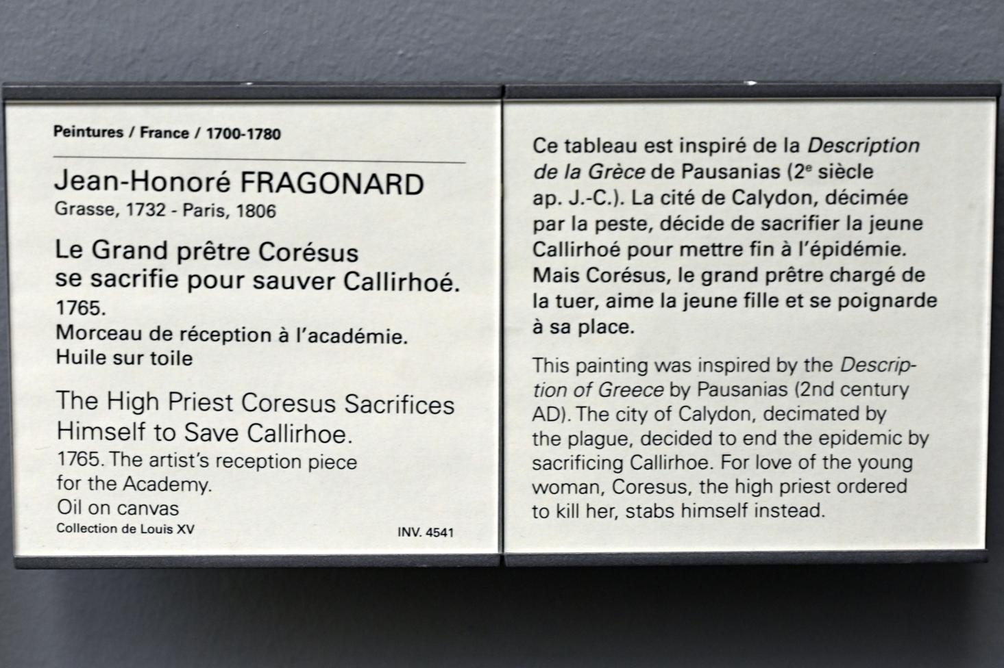 Jean-Honoré Fragonard (1751–1784), Der Hohepriester Koresos opfert sich, um Kallirrhoë zu retten, Paris, Musée du Louvre, Saal 929, 1765, Bild 2/2