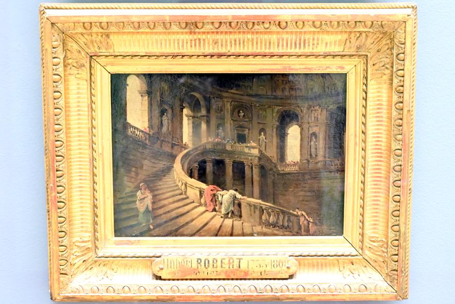 Hubert Robert (1759–1803), Die Wendeltreppe des Palazzo Farnese in Caprarola, Paris, Musée du Louvre, Saal 930, um 1764, Bild 1/2