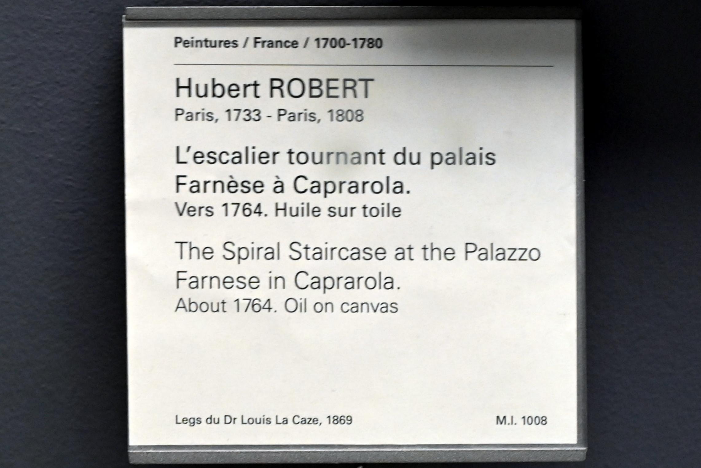 Hubert Robert (1759–1803), Die Wendeltreppe des Palazzo Farnese in Caprarola, Paris, Musée du Louvre, Saal 930, um 1764, Bild 2/2