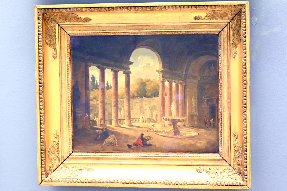 Hubert Robert (1759–1803), Brunnen unter einem Portikus, Paris, Musée du Louvre, Saal 930, um 1803, Bild 1/2
