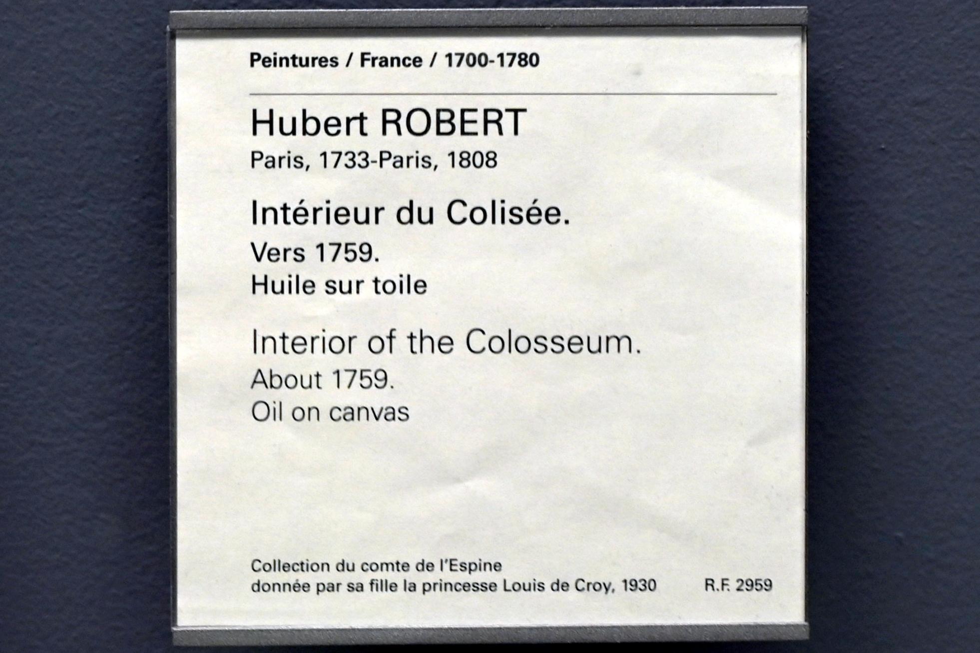 Hubert Robert (1759–1803), Innenansicht des Kolosseums, Paris, Musée du Louvre, Saal 930, um 1759, Bild 2/2