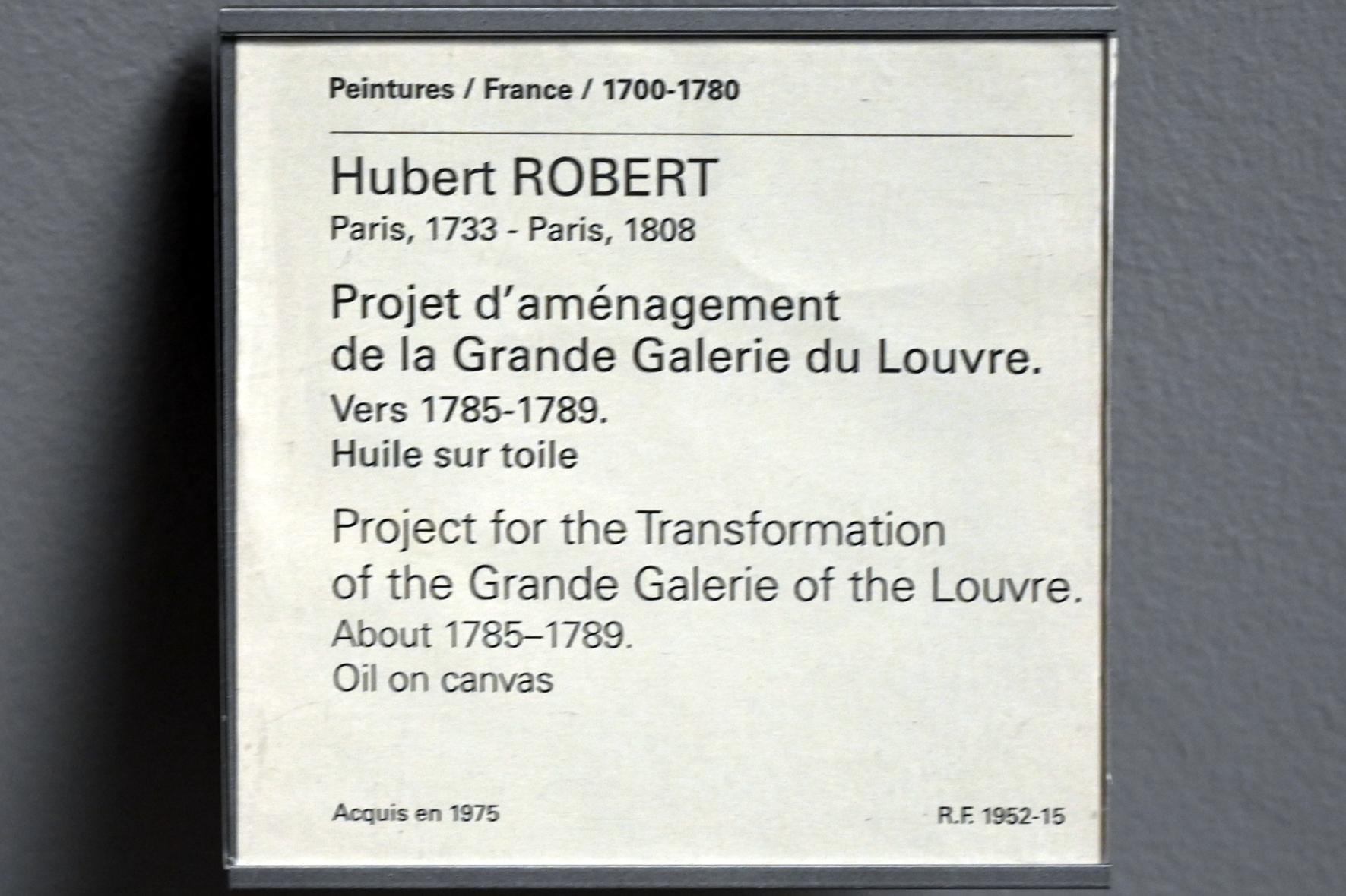 Hubert Robert (1759–1803), Projekt zur Umgestaltung der Grande Galerie des Louvre, Paris, Musée du Louvre, Saal 930, um 1785–1789, Bild 2/2