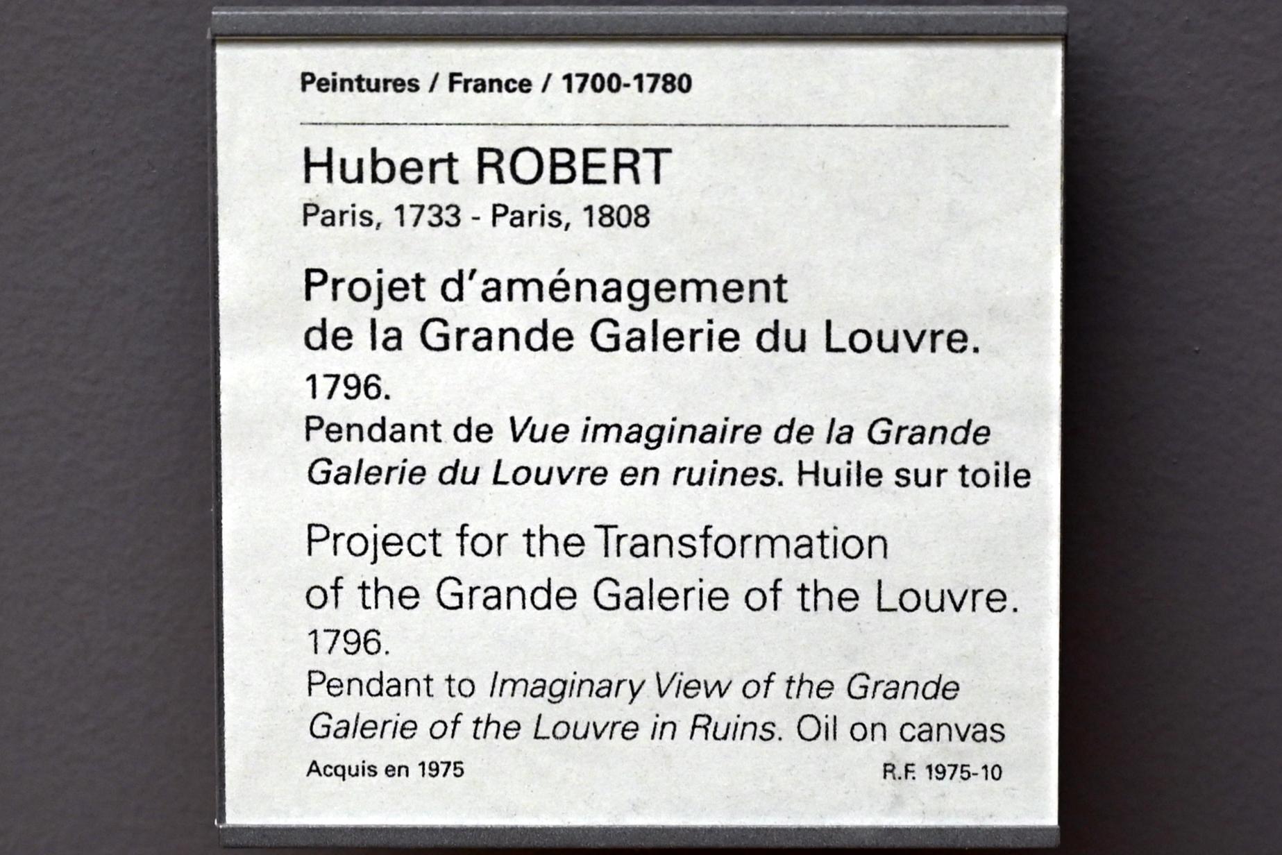Hubert Robert (1759–1803), Projekt zur Umgestaltung der Grande Galerie des Louvre, Paris, Musée du Louvre, Saal 932, 1796, Bild 2/2