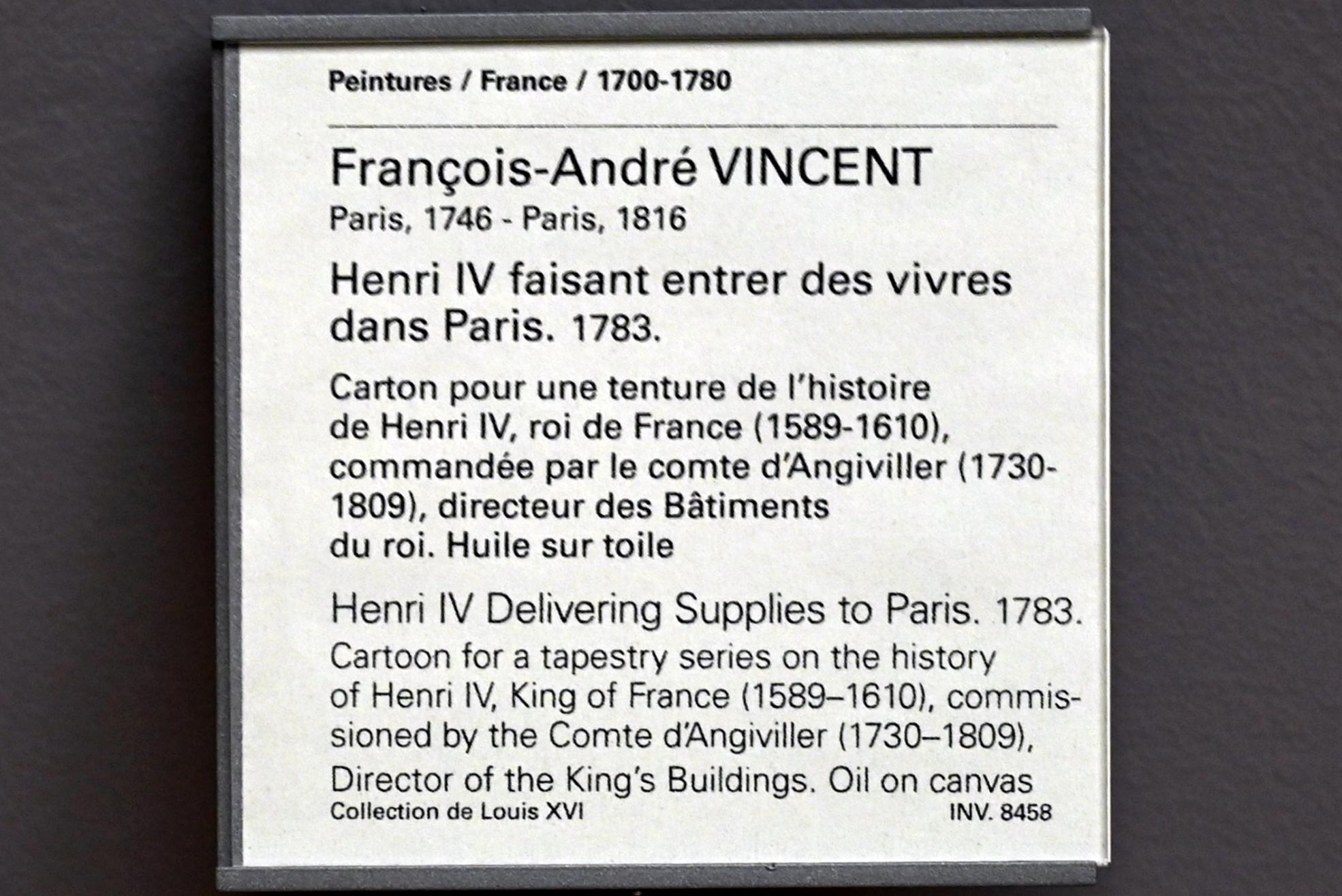François-André Vincent (1770–1804), Heinrich IV. liefert Vorräte nach Paris, Paris, Musée du Louvre, Saal 932, 1783, Bild 2/2