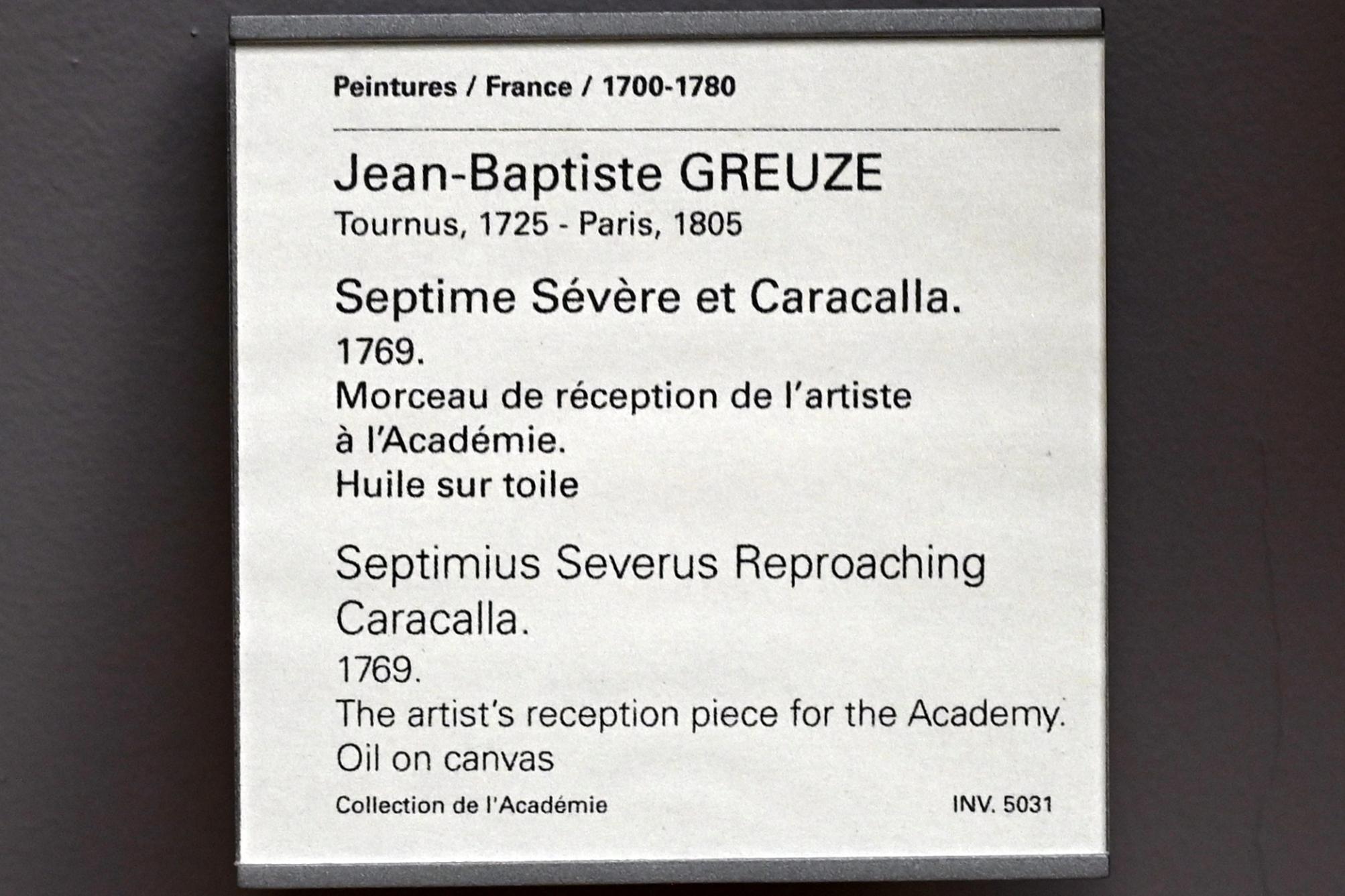 Jean-Baptiste Greuze (1754–1799), Septimius Severus macht Caracalla Vorwürfe, Paris, Musée du Louvre, Saal 932, 1769, Bild 2/2